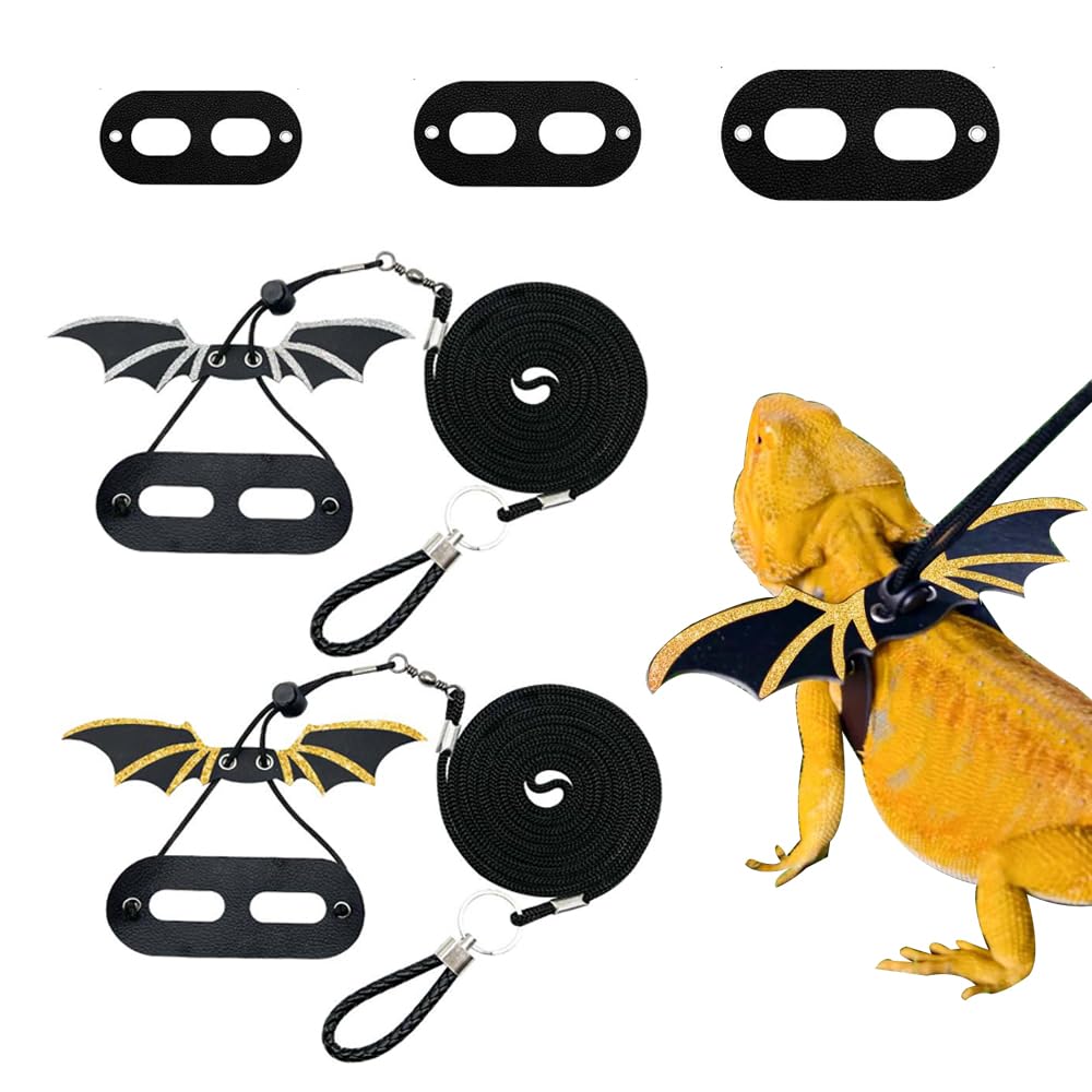 2 Pcs Bearded Dragon Leash and Harness Set - Adjustable Reptile Walking Accessories with Wings for Safety | Perfect for Outdoor Adventures, Park Visits, and Safe Exploration