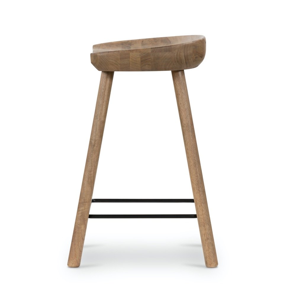 Barrett Stool - Natural Matte Wooden Bar Stool with Backrest | Rustic Home & Cafe Furniture for Kitchen Island, Breakfast Nook & Coffee Shop Decor