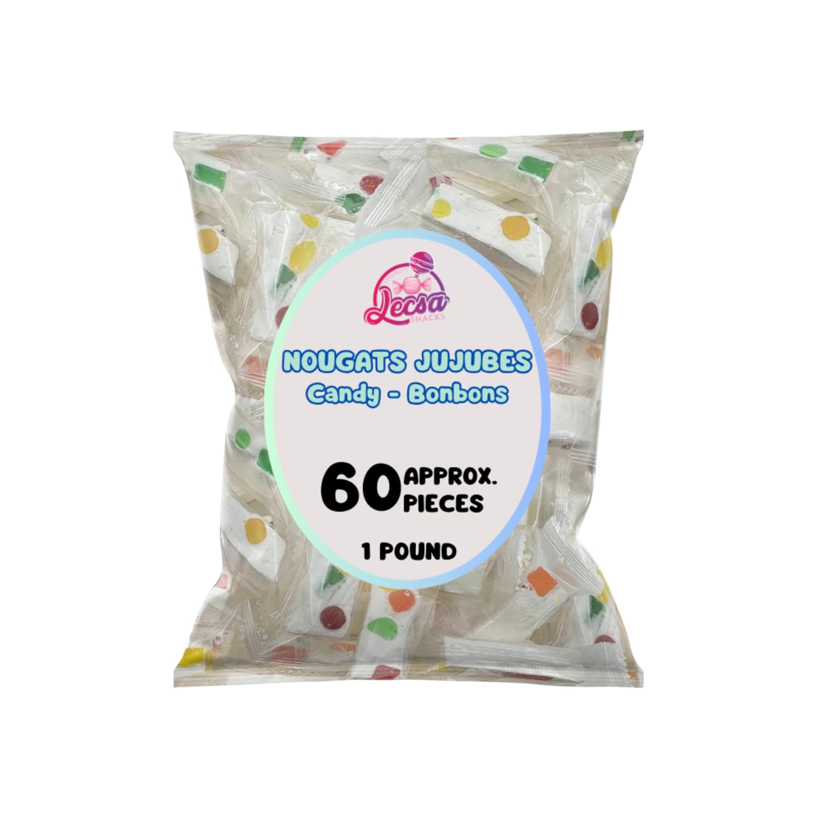 1lb Fruity Jujube Nougat Candy - Chewy Bulk Snacks by Lecsa Specialty - Perfect for Parties, Gifts & Movie Nights