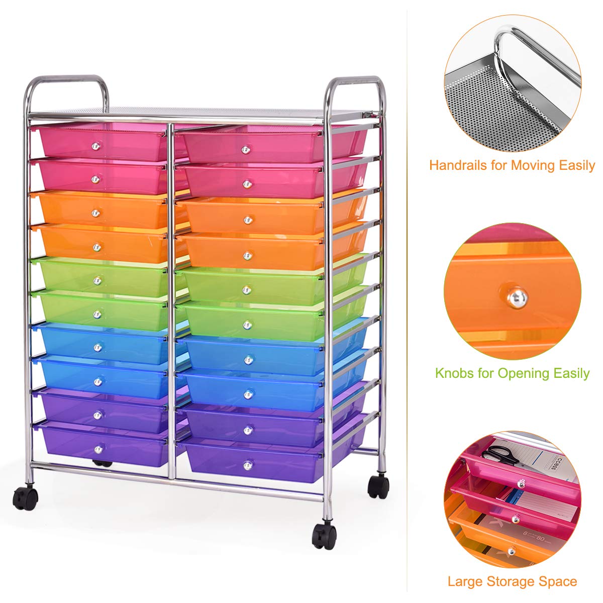 20-Drawer Rolling Storage Cart with Universal Wheels - Multipurpose Mobile Utility Organizer for Classroom, Office, School & Home - Perfect for Craft Supplies, Office Stationery & Home Organization
