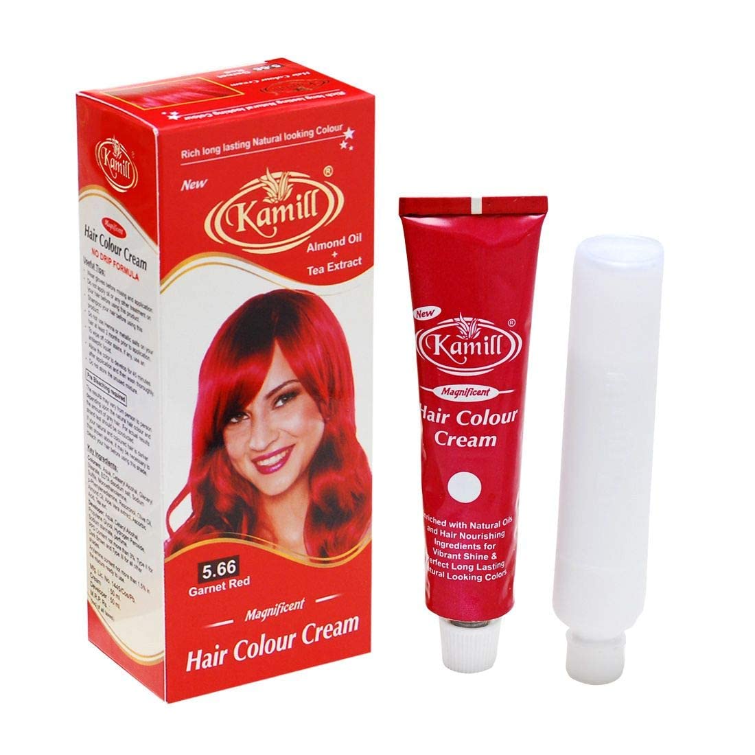 Kamill Garnet Red (5.66) Hair Color Cream with Almond Oil & Tea Extract - 100% Organic Natural Hair Dye for Women & Men (100g) | At-Home Hair Coloring, Salon-Quality Results, Safe for All Hair Types