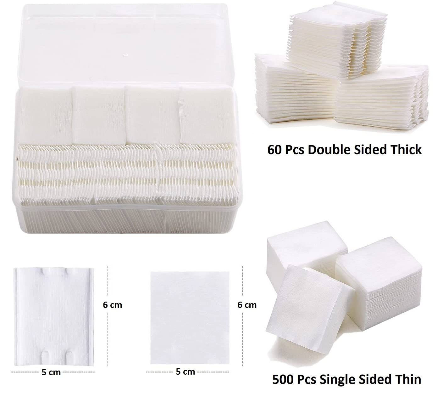 Yoana Makeup Remover Cotton Pads - 500 Thin & 60 Thick Facial Cleansing Wipes (560 Dry Wipes) | Gentle Makeup Removal & Skin Care | Perfect for Daily Cleansing, Travel & Spa Days