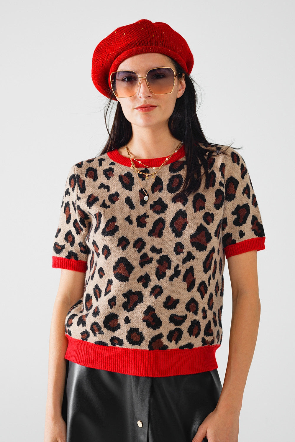 Comfortable Cheetah Print Pullover Shirt with Red Trim - Perfect for Casual Wear, Street Style & Fashion Outfits
