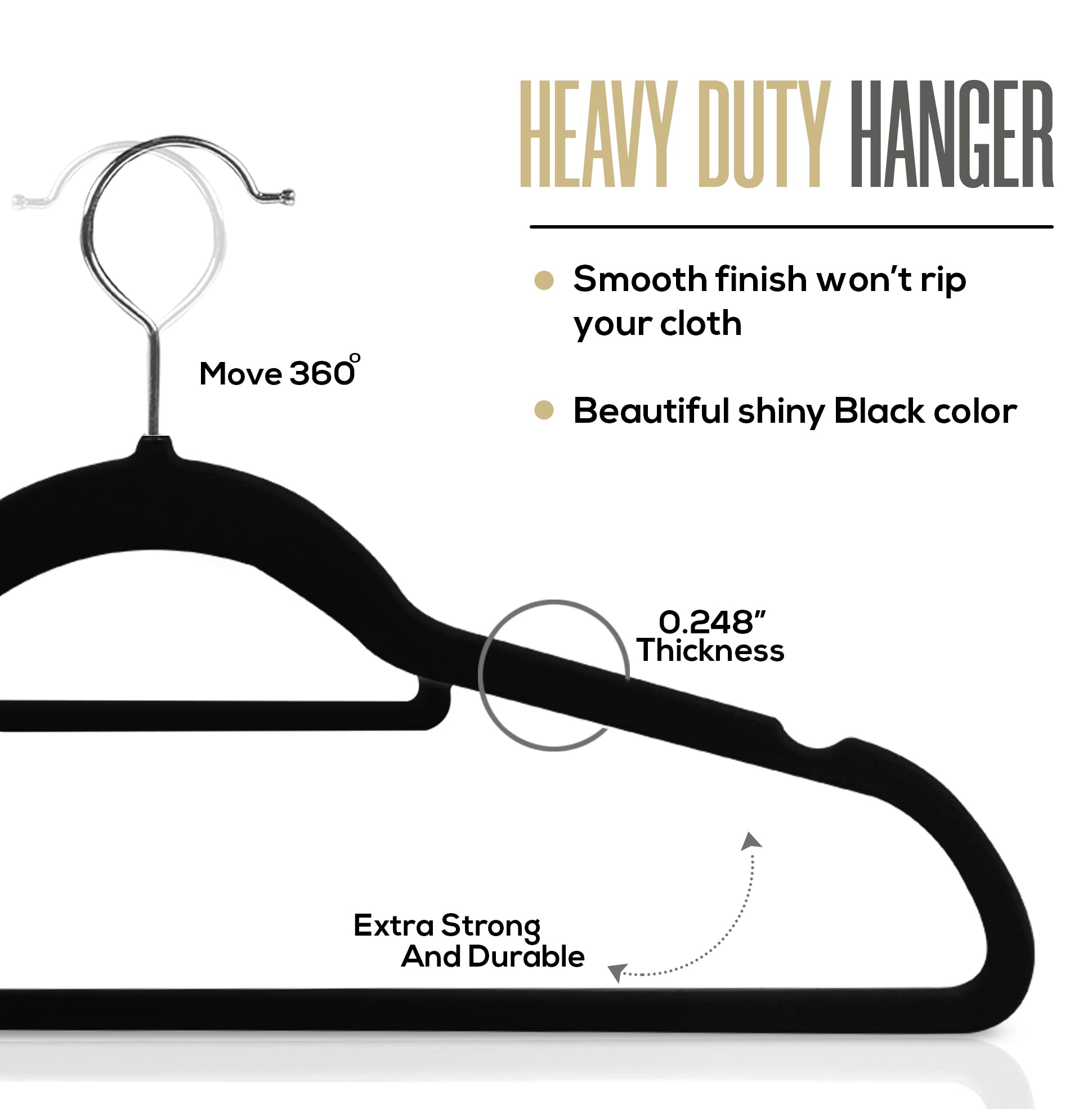 Utopia Home Premium Velvet Hangers 30 Pack - Non-Slip Clothes Hangers with Tie Bar - 360 Degree Rotatable Hook Heavy Duty Coat Hangers for Closet Organization (Black) - Perfect for Wardrobe, Dry Cleaning & Travel