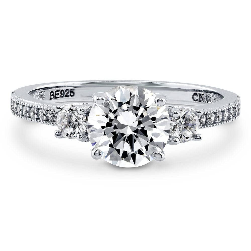 BERRICLE Sterling Silver 3-Stone Wedding Engagement Ring 1.25 Carat Round Cut Cubic Zirconia CZ Promise Ring for Women, Rhodium Plated Size 4-10 - Perfect for Proposals, Anniversaries & Special Occasions