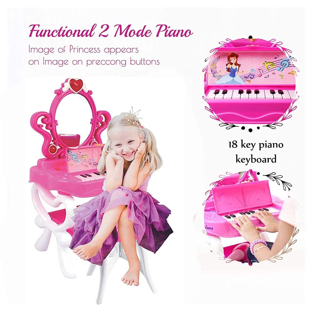 2-in-1 Princess Vanity Set with Working Piano & Hair Dryer - Pretend Play Makeup Toy for Girls (3-Piece Set) - Perfect for Birthday Gifts, Role Play & Dress-Up Games