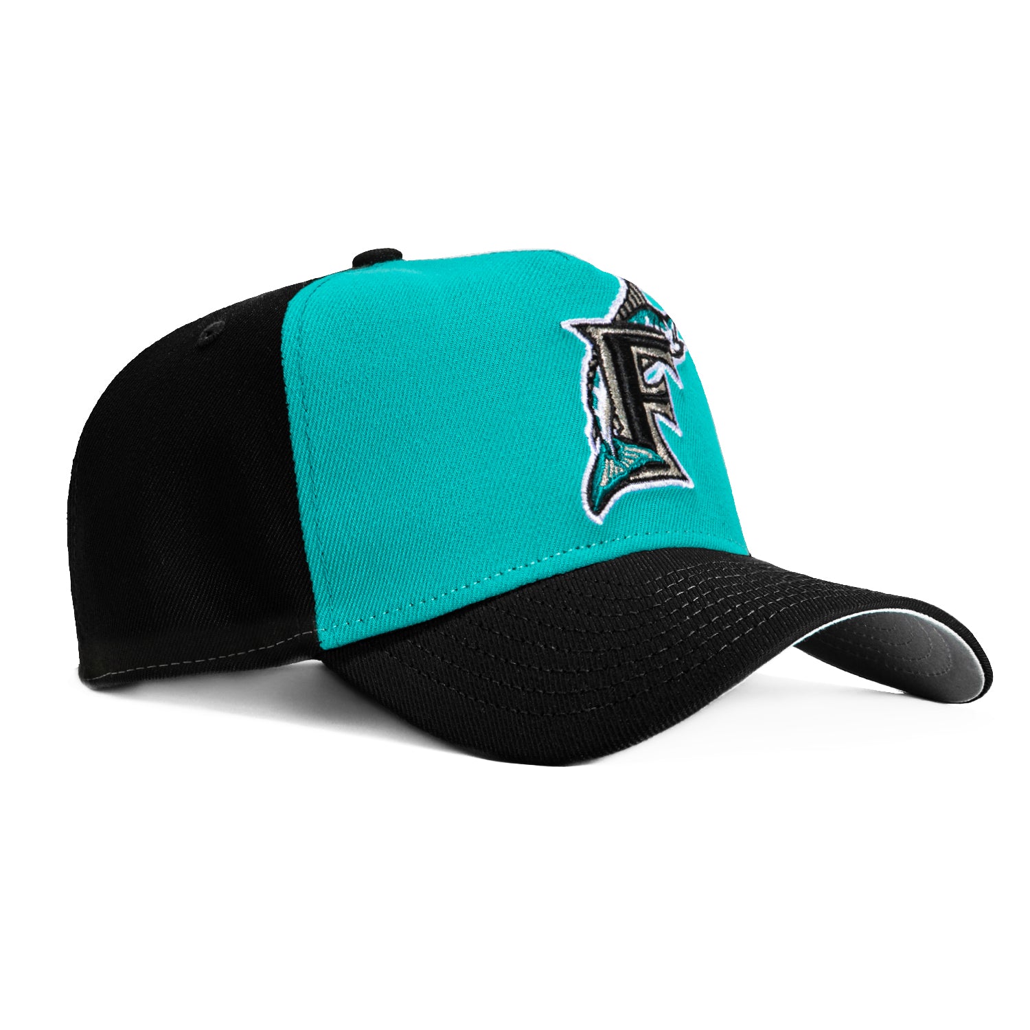 New Era 9Forty A-Frame Miami Marlins Snapback Adjustable Baseball Cap - Black & Teal for Men's Sports Fashion & Game Day Outfits