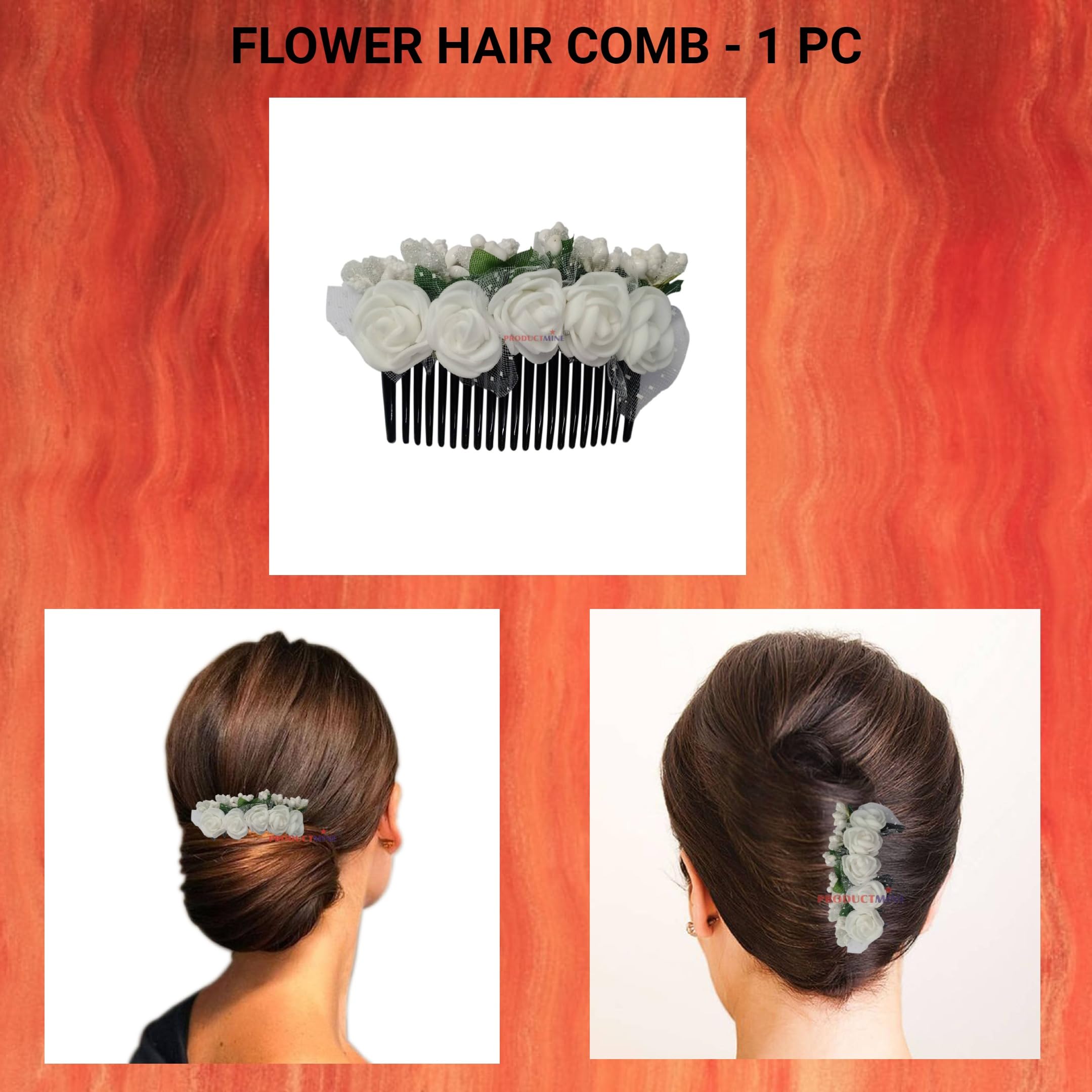 PRODUCTMINE® Floral Hair Comb - White Artificial Flower Hair Accessories for Women & Girls - Wedding Bridal Hair Pins - 1 Piece | Perfect for Weddings, Proms, Parties & Special Occasions