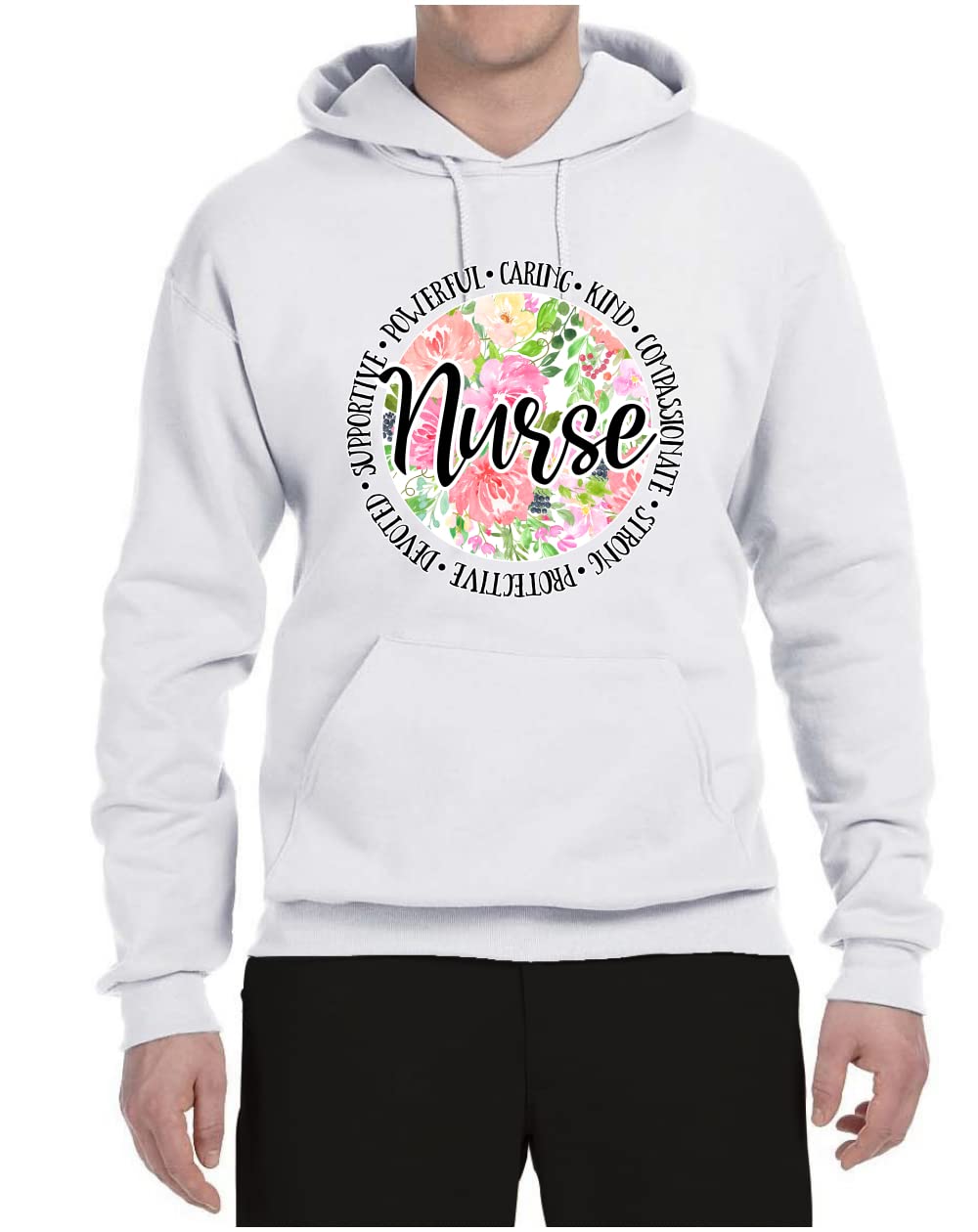Wild Bobby Floral Nurse Appreciation Graphic Hoodie - Unisex Pullover Sweatshirt for Medical Workers, Students & Pop Culture Fans - Perfect for Gifts, Work or Casual Wear