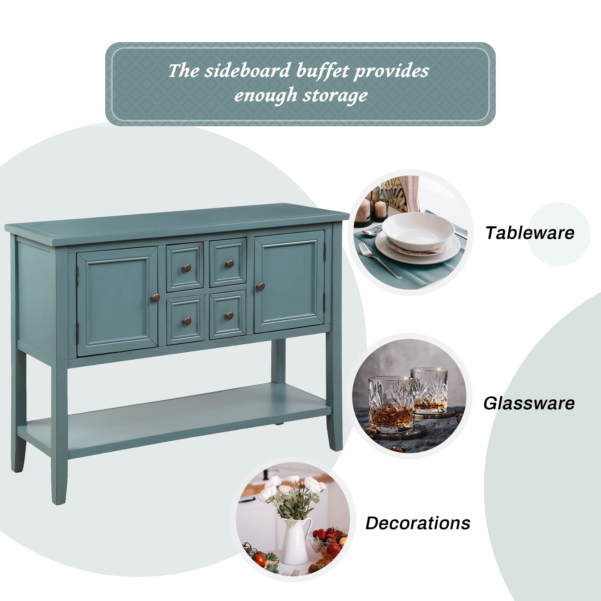 Farmhouse Console Table with Drawer - Rustic Sideboard Buffet Cabinet with Storage for Living Room, Kitchen, Dining Room | Entryway Hallway Organizer, Home Decor Accent Piece