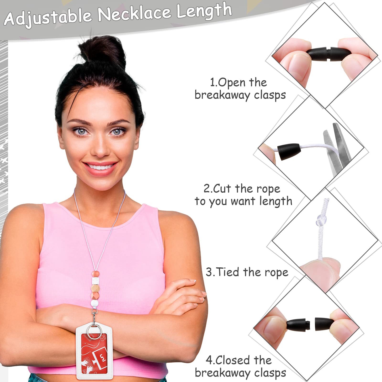 Premium Breakaway Lanyard with 2 ID Badge Holders - Silicone Beaded Adjustable Neck Strap & Leather Card Holder for Teachers, Employees, Women (Basic Style) - Perfect for Schools, Offices, Conferences & Events