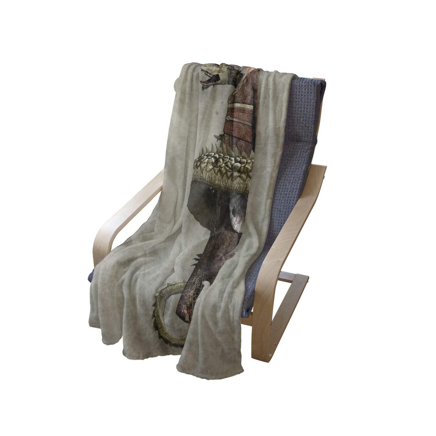 Ambesonne Fantasy Throw Blanket - Western Geisha with Dragon Design | Soft Flannel Fleece Blanket for Couch, Bed & Decor | 50x60 Inch Olive Green | Perfect for Home Decor, Gift Giving & Cozy Nights
