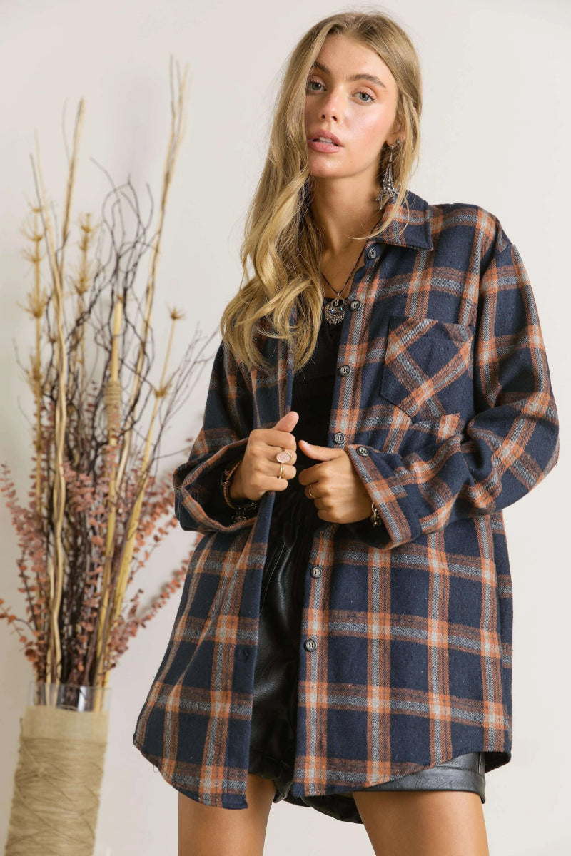 ADORA Full Size Button Down Flannel Shirt for Women - Plus Size Cozy Plaid Shirt - Perfect for Fall Layering, Casual Outfits & Outdoor Activities