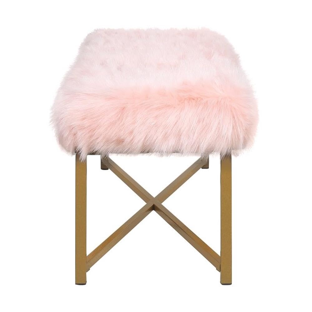 HomePop Faux Fur Ottoman Bench - Pink Upholstered Storage Footrest for Living Room & Bedroom | Cozy Home Decor Furniture | Perfect for Small Spaces, Nursery & Dressing Areas