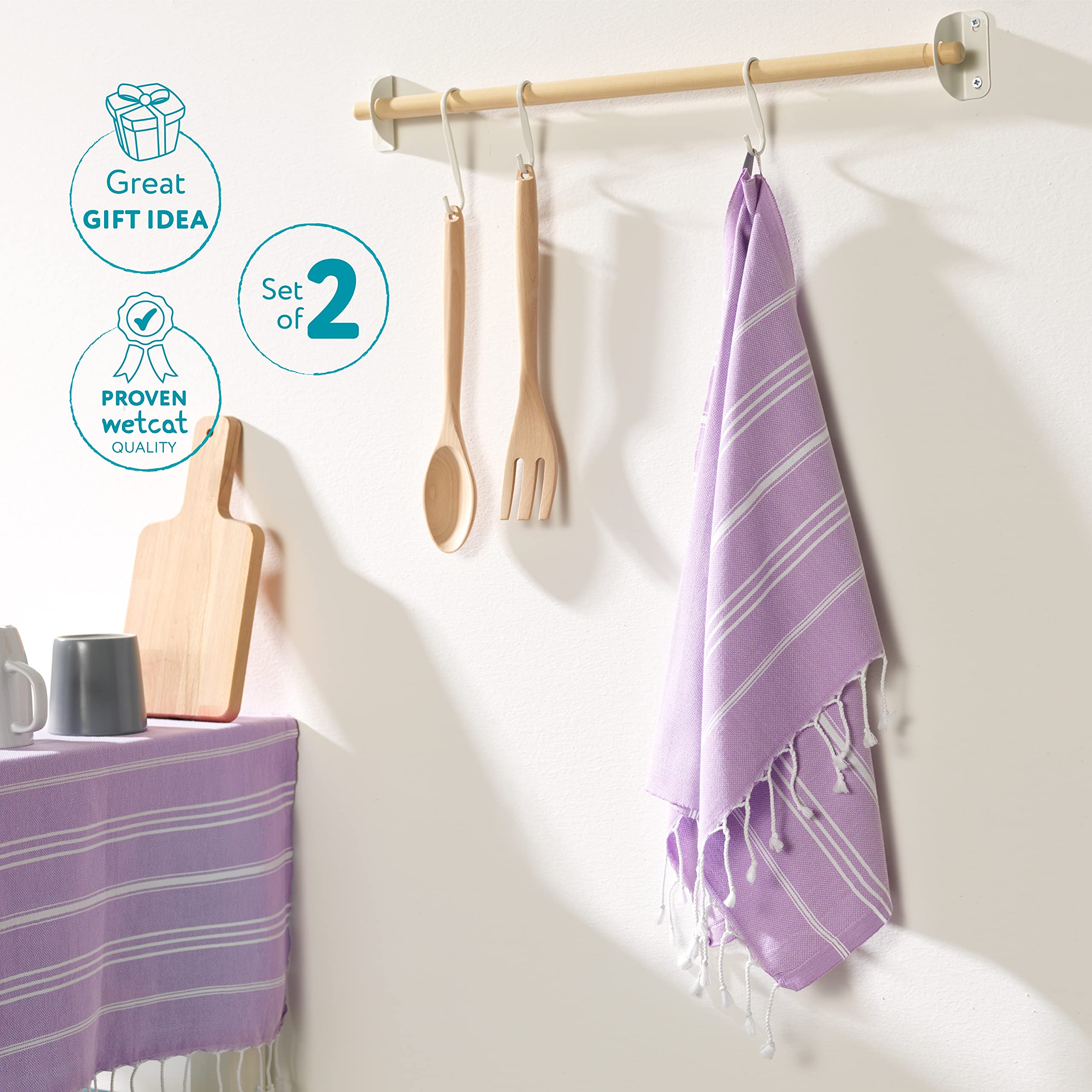 Premium WETCAT Turkish Hand Towels Set of 2 - 100% Cotton, Quick Drying, Pre-Washed (20