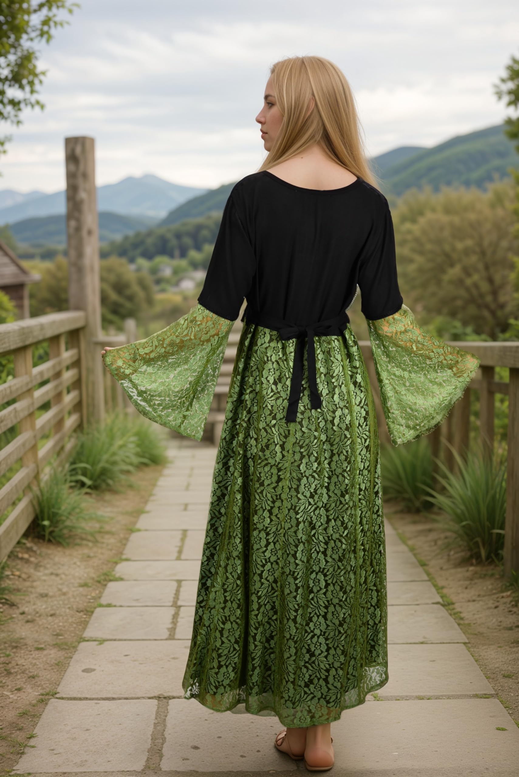 Agan Traders Women's 2025 Spring Bohemian Renaissance Evening Dress - Elegant Long Sleeve Corset Lace Gown for Weddings, Parties & Renaissance Fairs