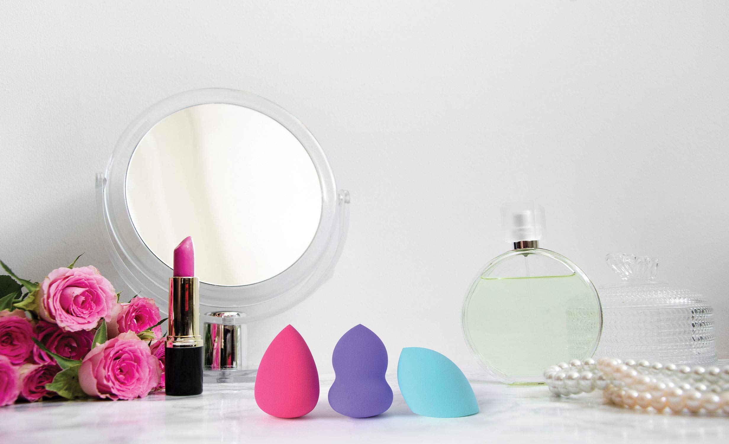 3-Piece Wet or Dry Makeup Sponge Set - Ergonomic Contoured Design for Easy Grip, Rounded & Flat Sides for Seamless Blending of Powder, Liquid & Cream Makeup | Perfect for Everyday Makeup Application, Travel & Professional Use