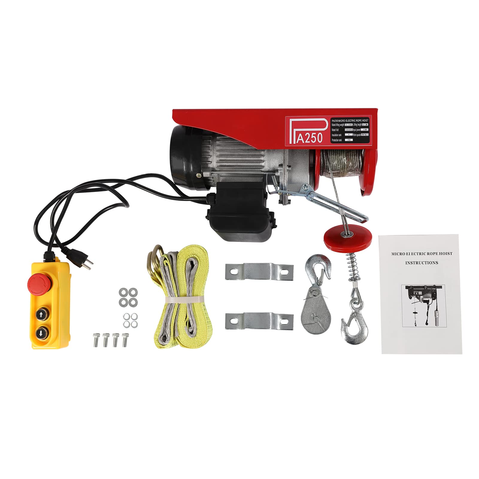 110V 510W Electric Hoist Crane with Wired Remote Control - 250KG/551LBS Capacity Overhead Lift for Garage, Workshop & Construction - Single/Double Slings Strap Beam Mounting Winch System