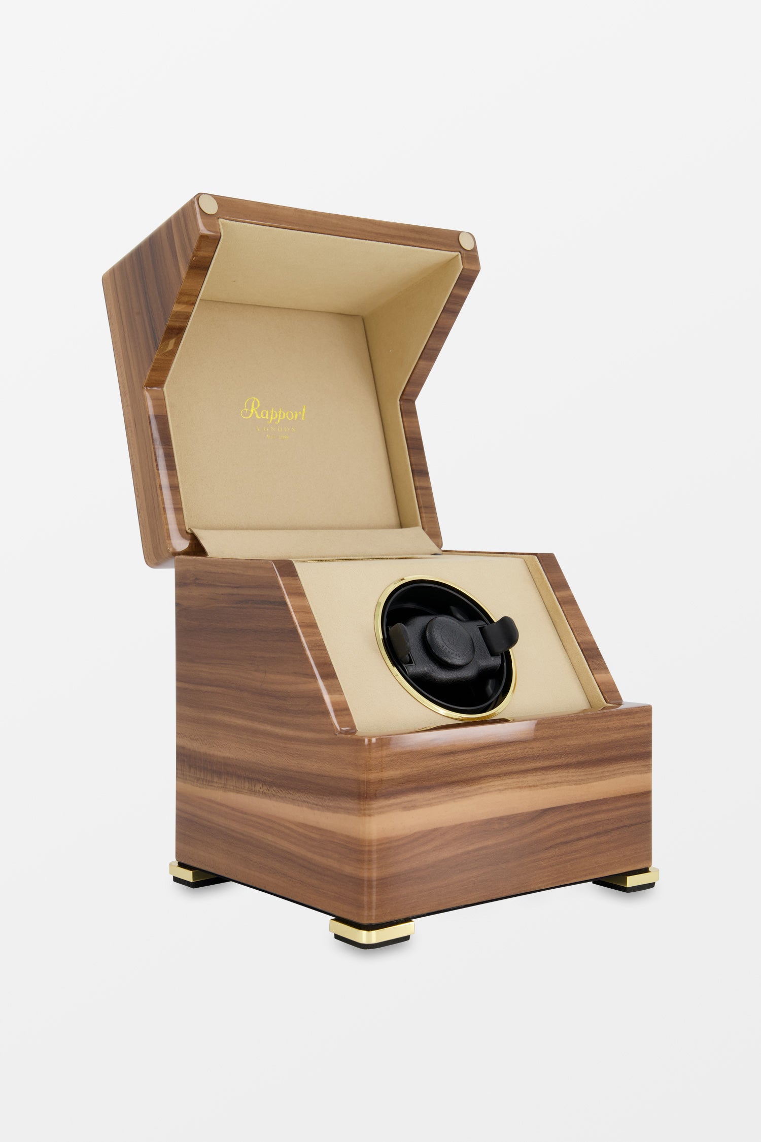 Premium Walnut Watch Winder for Automatic Watches - Rapport Perpetua III Single Watch Storage & Display Case - Perfect for Home, Office & Travel Use