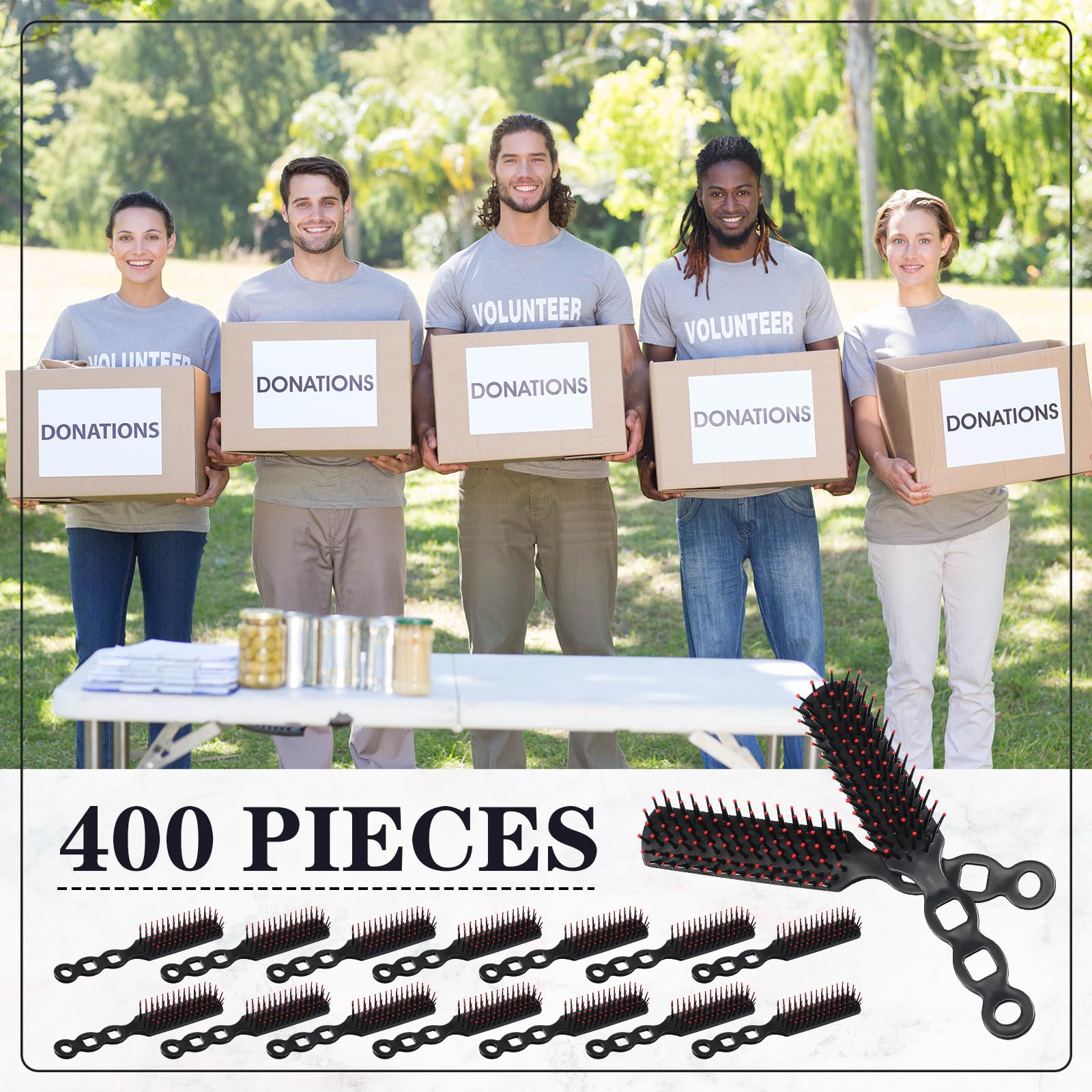 400 Pcs Bulk Hair Brushes for Homeless - Individually Wrapped Bristle Brushes for Curly & Straight Hair - Ideal for Shelters, Hotels, Nursing Homes, Charity & Church Donations (7.5