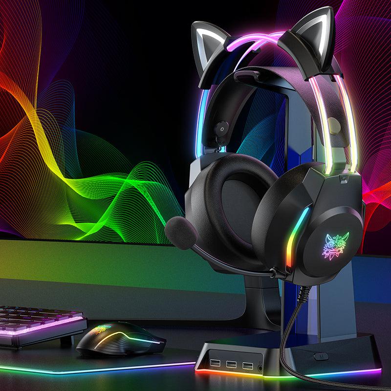 ONIKUMA X26 RGB Gaming Headset with Cat Ears & LED Glow - Lightweight Over-Ear Headphones for PC, PS4, Xbox - Perfect for Streaming, Gaming & Online Classes