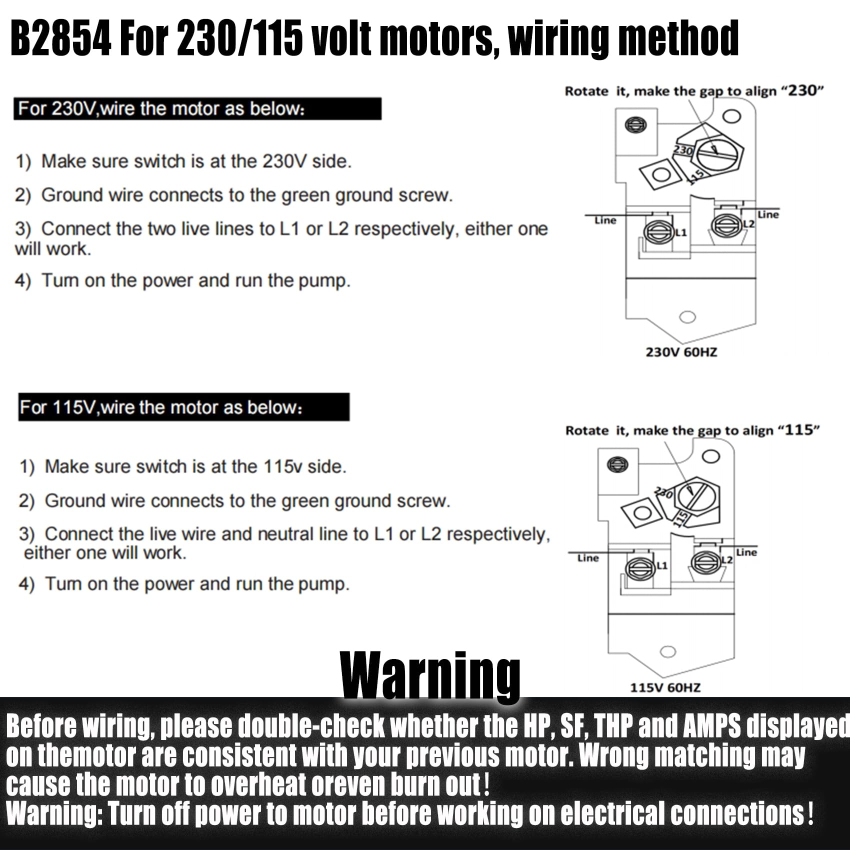 B2854 1.5 HP Pool Pump Motor - Compatible with Century/Smith Pumps | Square Flange, 3450 RPM, 230/115V, 8.0/16.0A, 56Y Frame, PSC, ODP Housing, 1.1 SF | 3-Year Warranty | Ideal for Inground & Above Ground Pool Maintenance