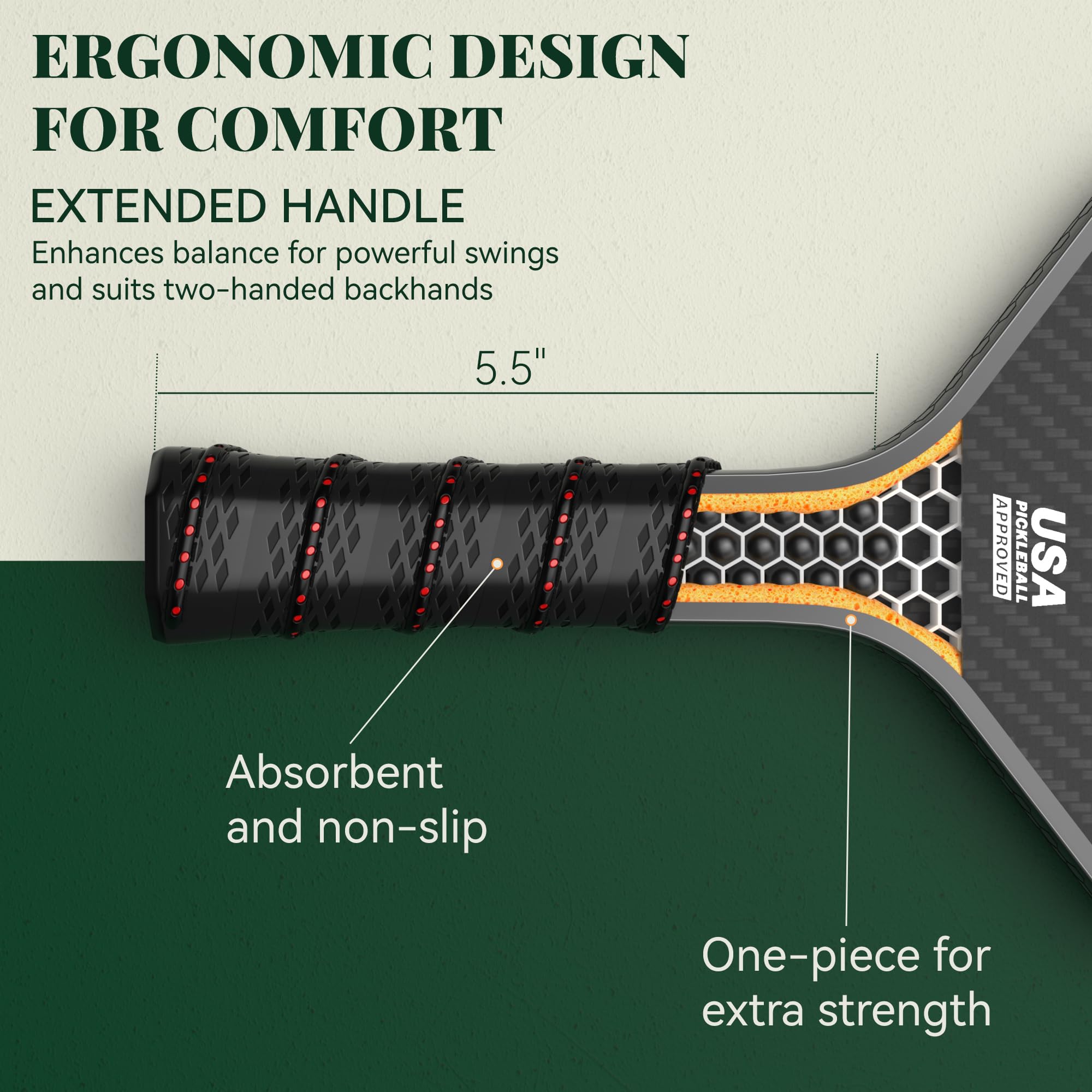 **Premium Carbon Fiber Pickleball Paddles - 16mm Shark Power Polymer Core for Ultimate Spin & Control | Perfect for Competitive Play & Outdoor Pickleball Games**