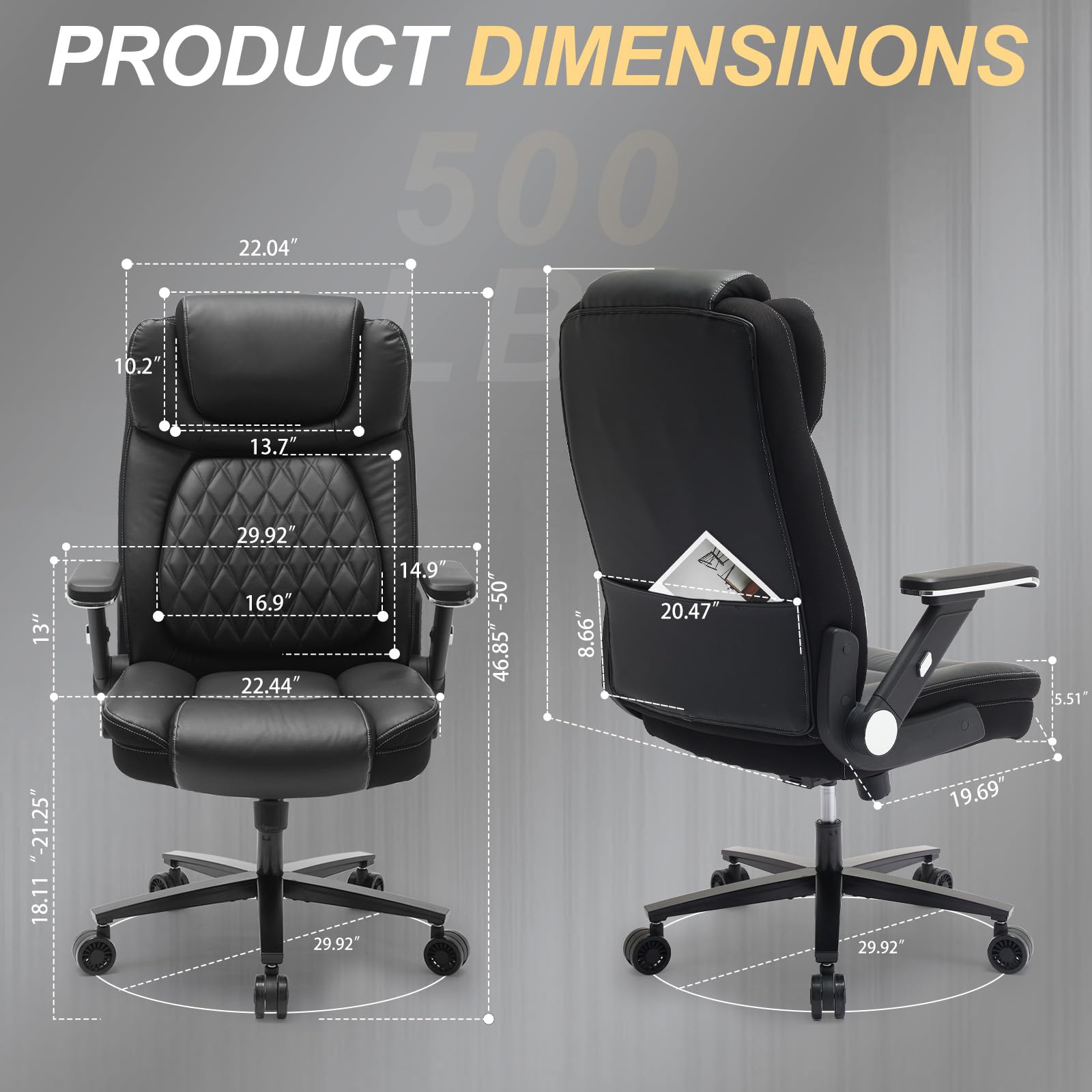 Big and Tall Office Chair for Heavy People - 650lbs Capacity Ergonomic High Back Chair with Upgraded Quiet Rubber Wheels & 5D Flip Arms - Perfect for Large Men, Plus Size Professionals & Home Office Workspaces