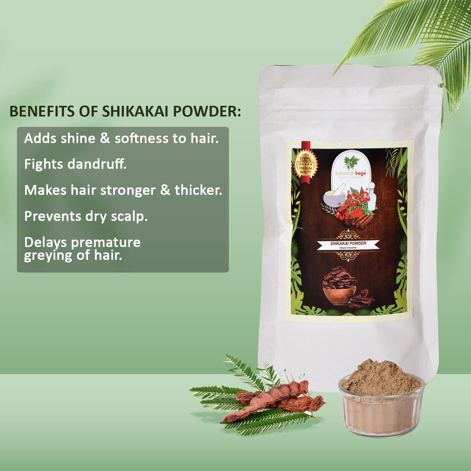 Organic Shikakai Powder for Hair Growth - 100g Natural Ayurvedic Hair Care Treatment | Promotes Strong, Shiny Hair - Ideal for DIY Hair Masks & Scalp Treatments