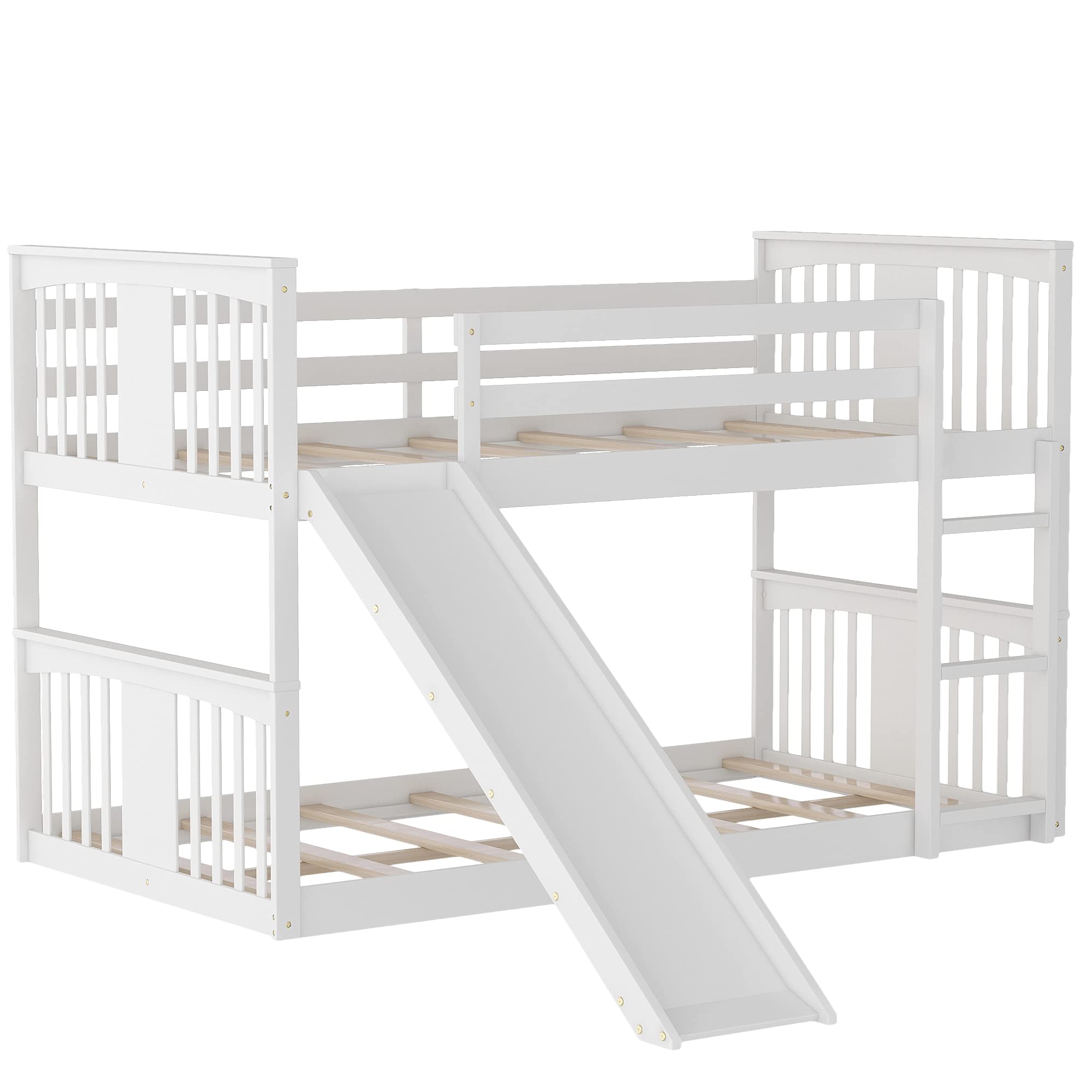 Twin Over Twin Bunk Bed with Slide & Ladder - Sturdy Kids Bunk Bed for Children & Teens, Space-Saving Bedroom Furniture (No Box Spring Required) - Perfect for Shared Kids Rooms, Sleepovers & Small Spaces