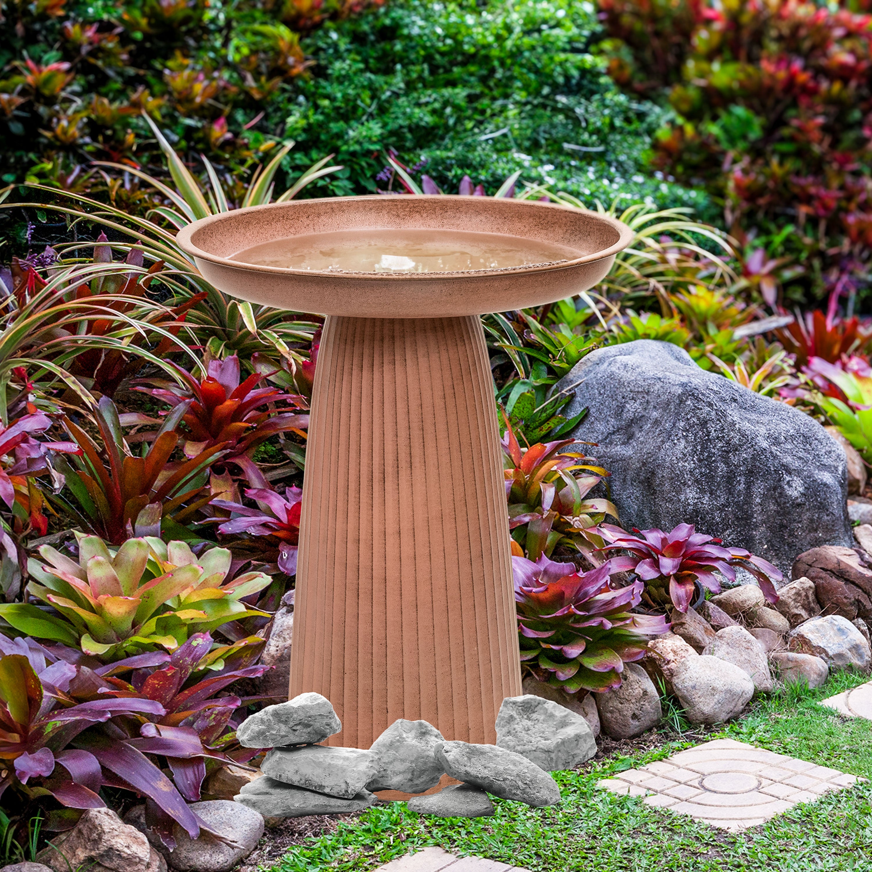 Sunnydaze Gleeful Garden Metal Outdoor Bird Bath - UV Resistant Finish for Year-Round Use - Perfect for Backyard, Garden, and Patio Decor