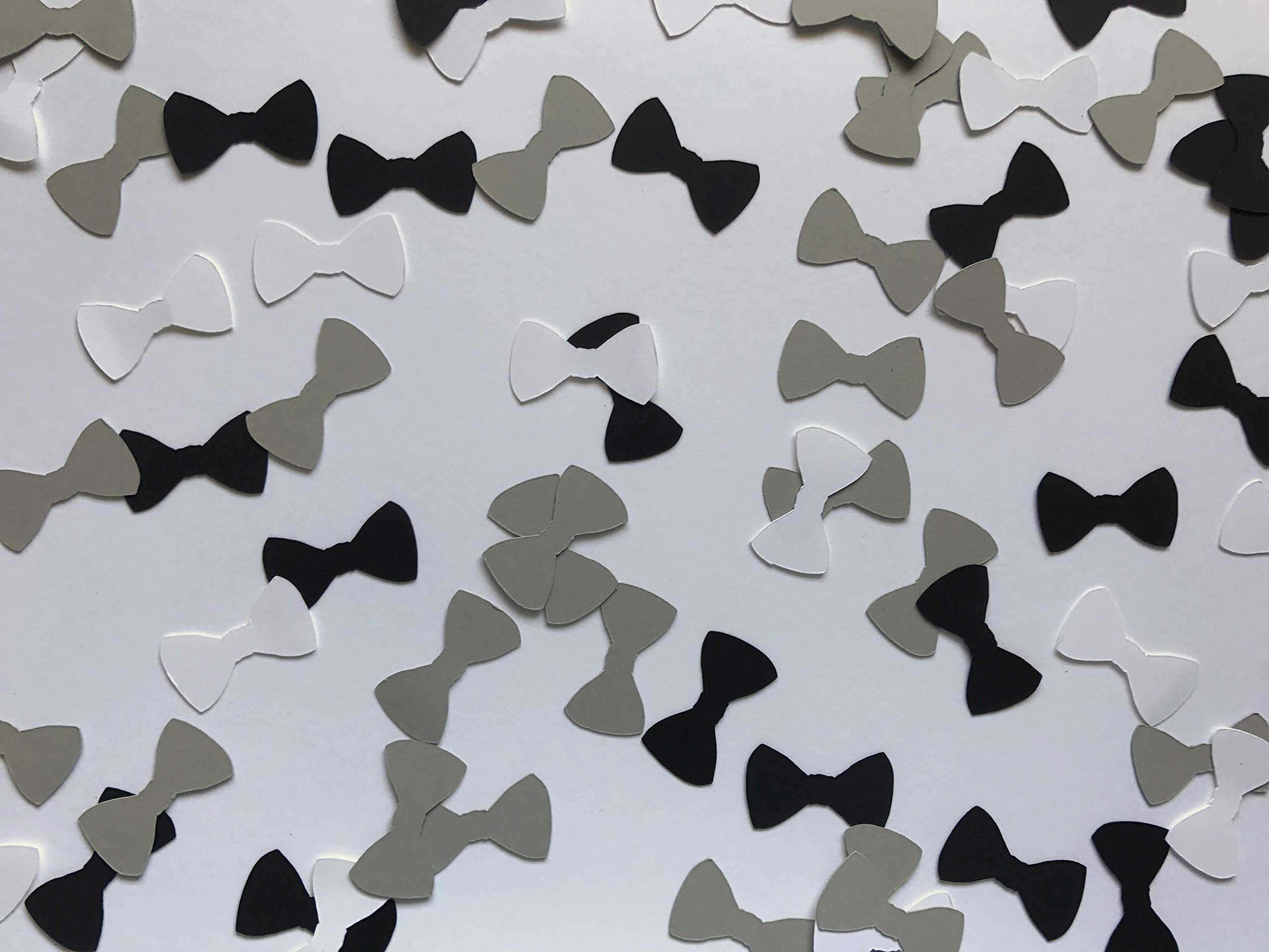 Black, White, and Grey Bow Tie Confetti - 300pcs Baby Shower Decorations for Little Man Theme - Perfect for First Birthday Party, Gender Reveal, and Nursery Decor
