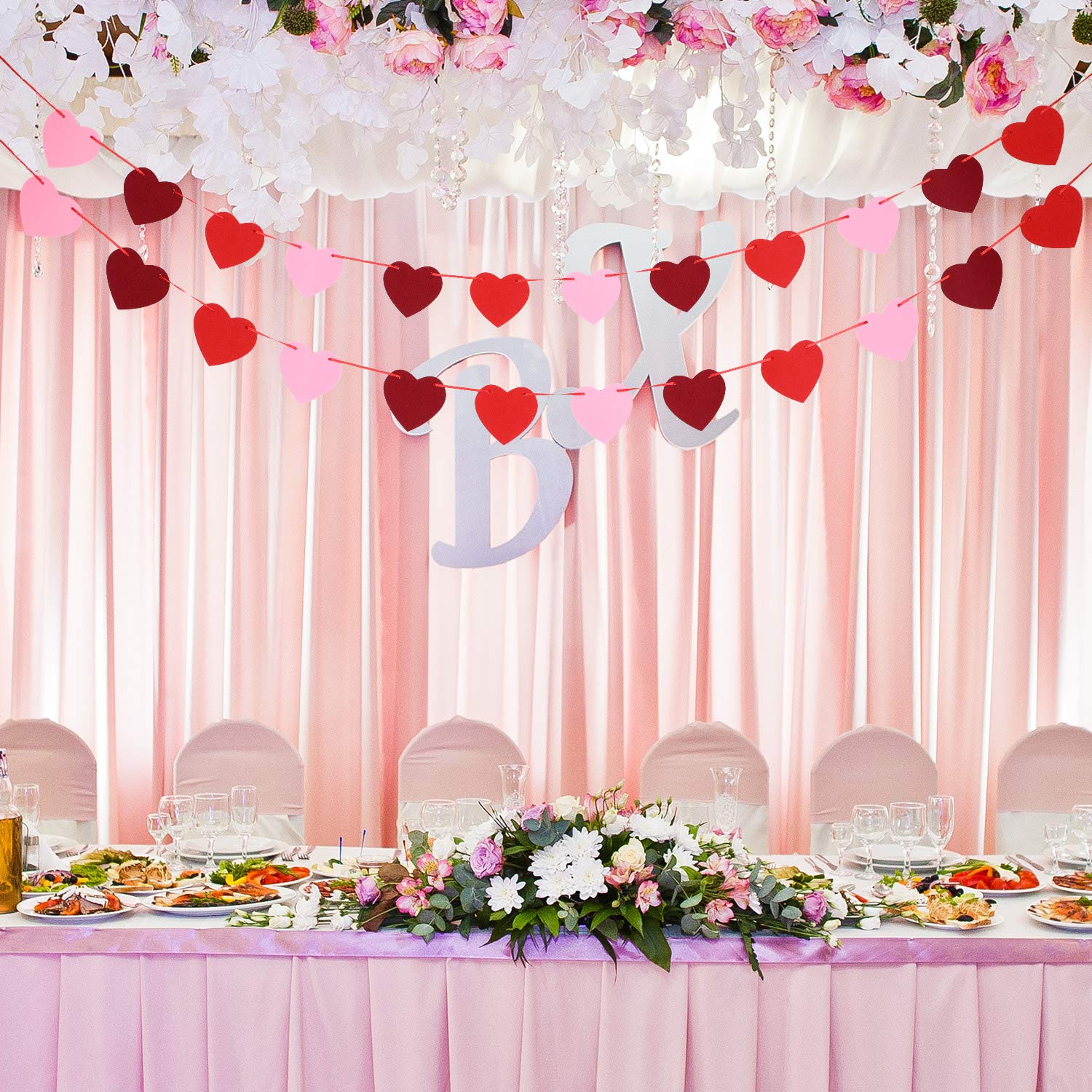 Tatuo Valentine's Day Heart Garland Decorations - Felt Heart Banner for Valentine's Day, Weddings, Birthdays & Parties (4-Pack) - Perfect for Home, Office & Holiday Decor