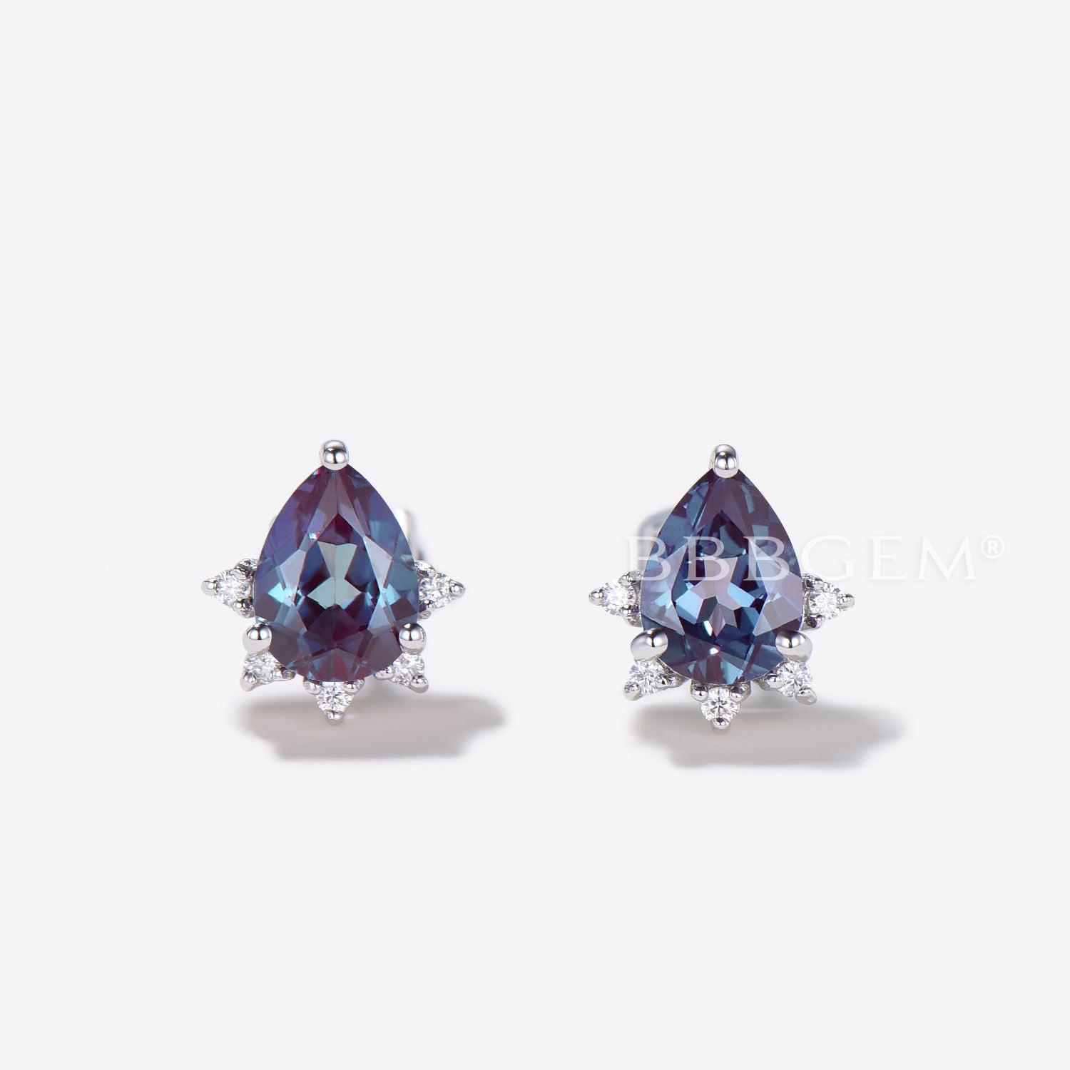 Teardrop Cut Color Changing Alexandrite Stud Earrings - Minimalist Sterling Silver Earrings for Women - Perfect for Weddings, Parties & Everyday Wear
