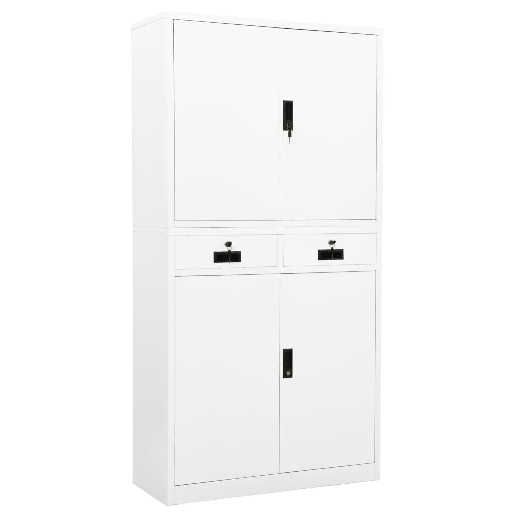vidaXL White Steel Filing Cabinet with Shelves - Lockable Metal Storage Cabinet for Home Office & Living Room | Industrial Style Organization for Documents & Supplies