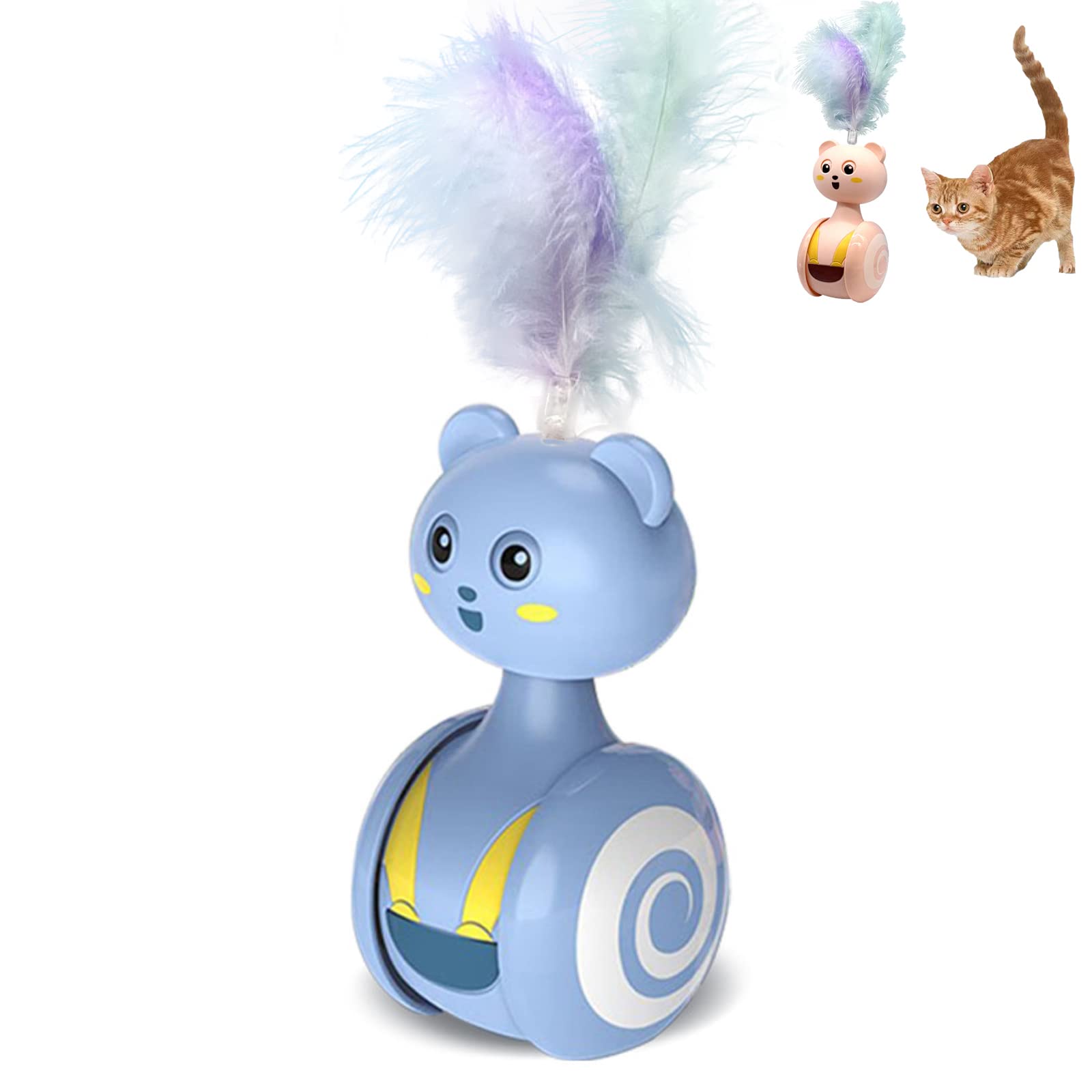 Interactive Cat Toys for Indoor Cats - Feather Wand, Puzzle & Automatic Moving Toys - Fun & Engaging Kitten Toys in Blue & Pink (Blue) - Perfect for Playtime & Exercise