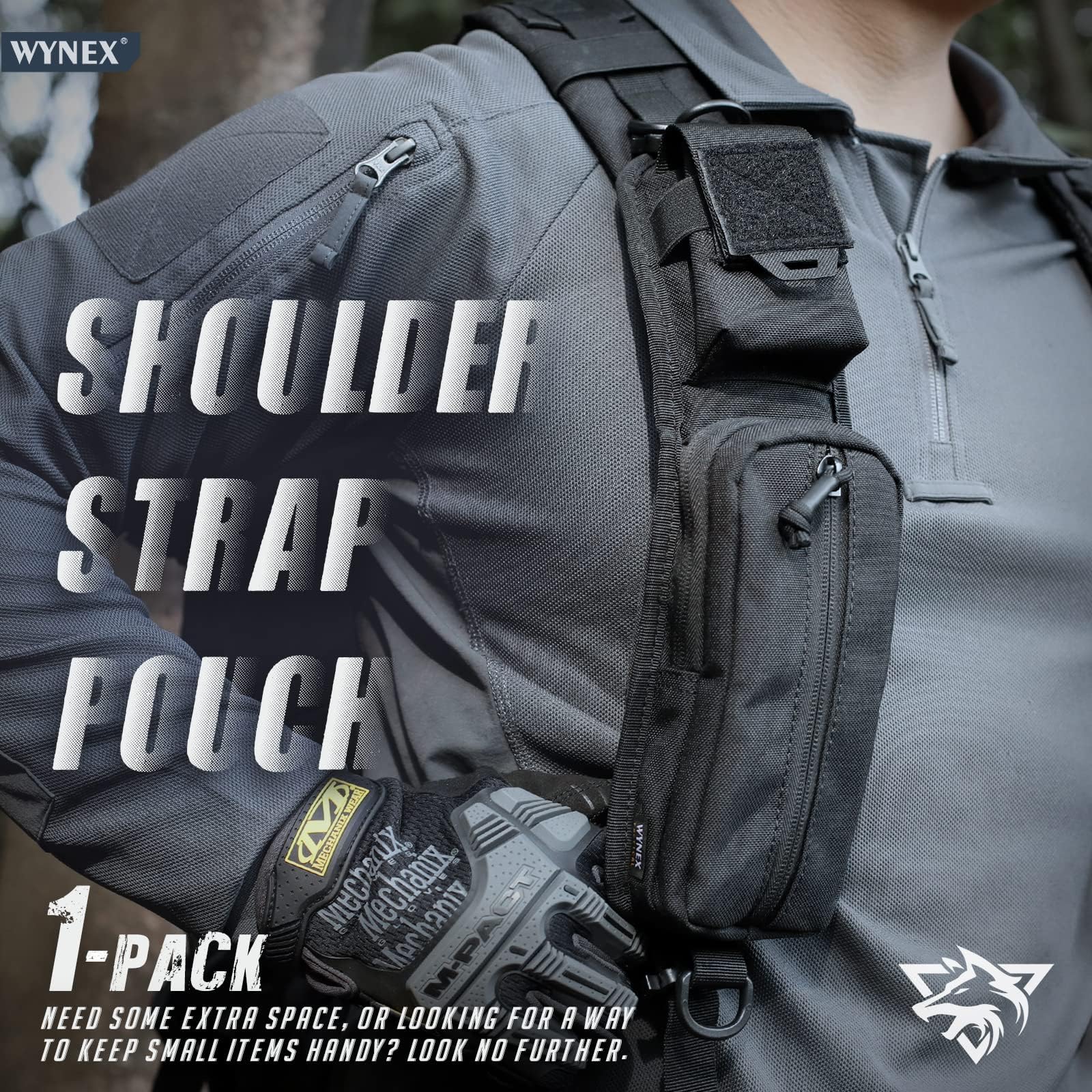 WYNEX MOLLE Accessories Pouch with Zipper Pocket - Tactical Shoulder Strap Bag for Backpack Attachment, Includes Phone Holder - Perfect for Hiking, Camping & Outdoor Adventures