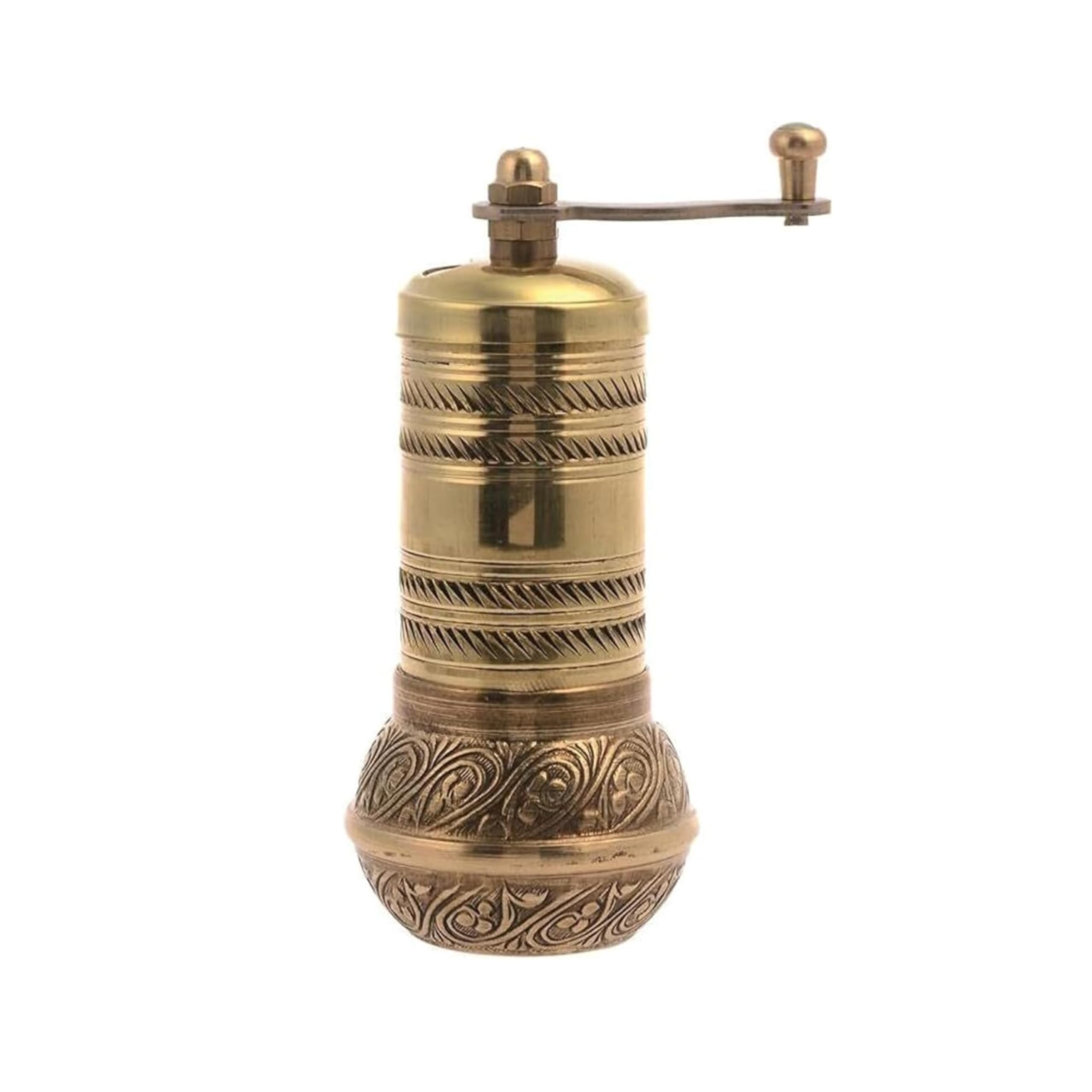 Vintage Mini Antique Copper Manual Grinder - Premium Salt & Pepper Mill for Coffee Beans, Spices & Herbs | Turkish Greek Arabic Style Kitchen Accessory | Perfect for Home, Restaurant, Farmhouse Use | Ideal Gift (Gold)