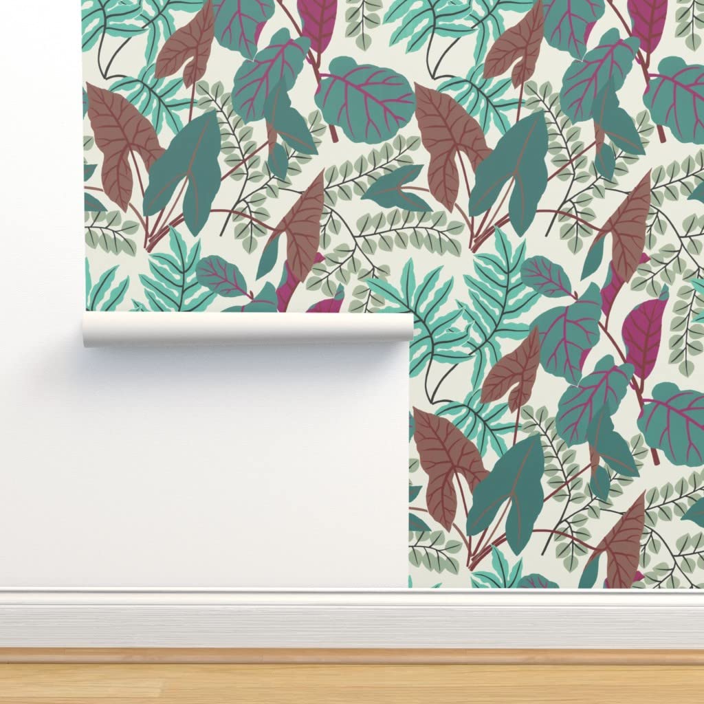 12ft x 2ft Peel & Stick Removable Wallpaper - Tropical Jungle Leaves in Teal Green | Self-Adhesive Wall Decor for Greenhouse, Palm House & Rainforest-Themed Rooms | Easy DIY Home Decor by Spoonflower