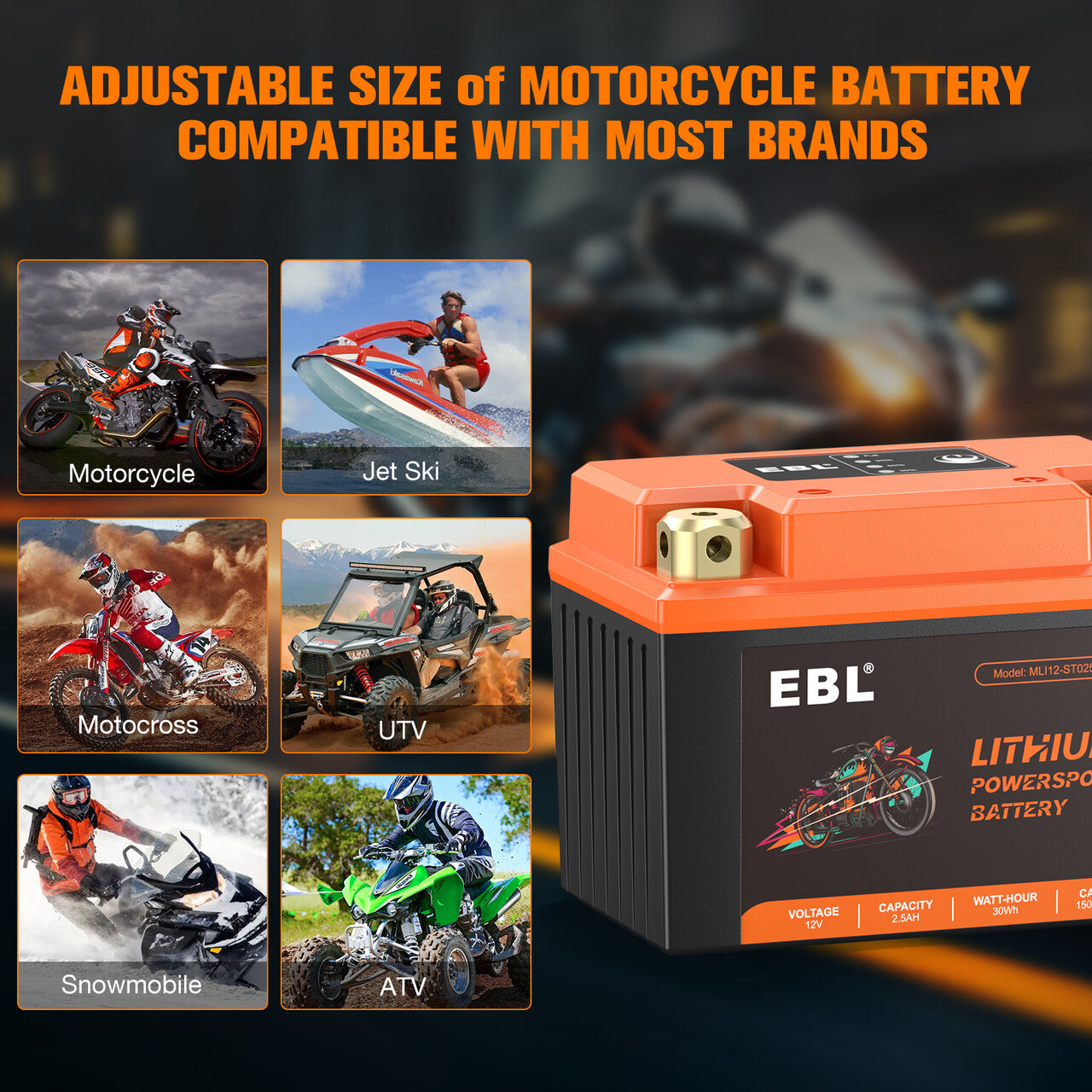 EBL YTX4L-BS LiFePO4 Lithium Motorcycle Battery 12V 2.5Ah - Lightweight & Long-Lasting Power for Motorcycles, ATVs, Scooters & Powersports Vehicles