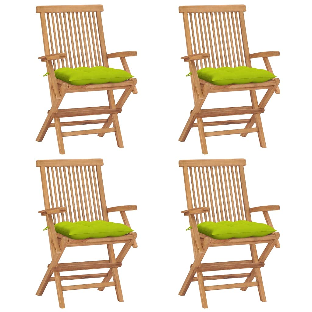 **vidaXL 4-Piece Solid Teak Wood Patio Chairs Set – Outdoor Garden Terrace Furniture with Bright Green Cushions – Folding Dining Seating for Backyard, Poolside & BBQ Gatherings**
