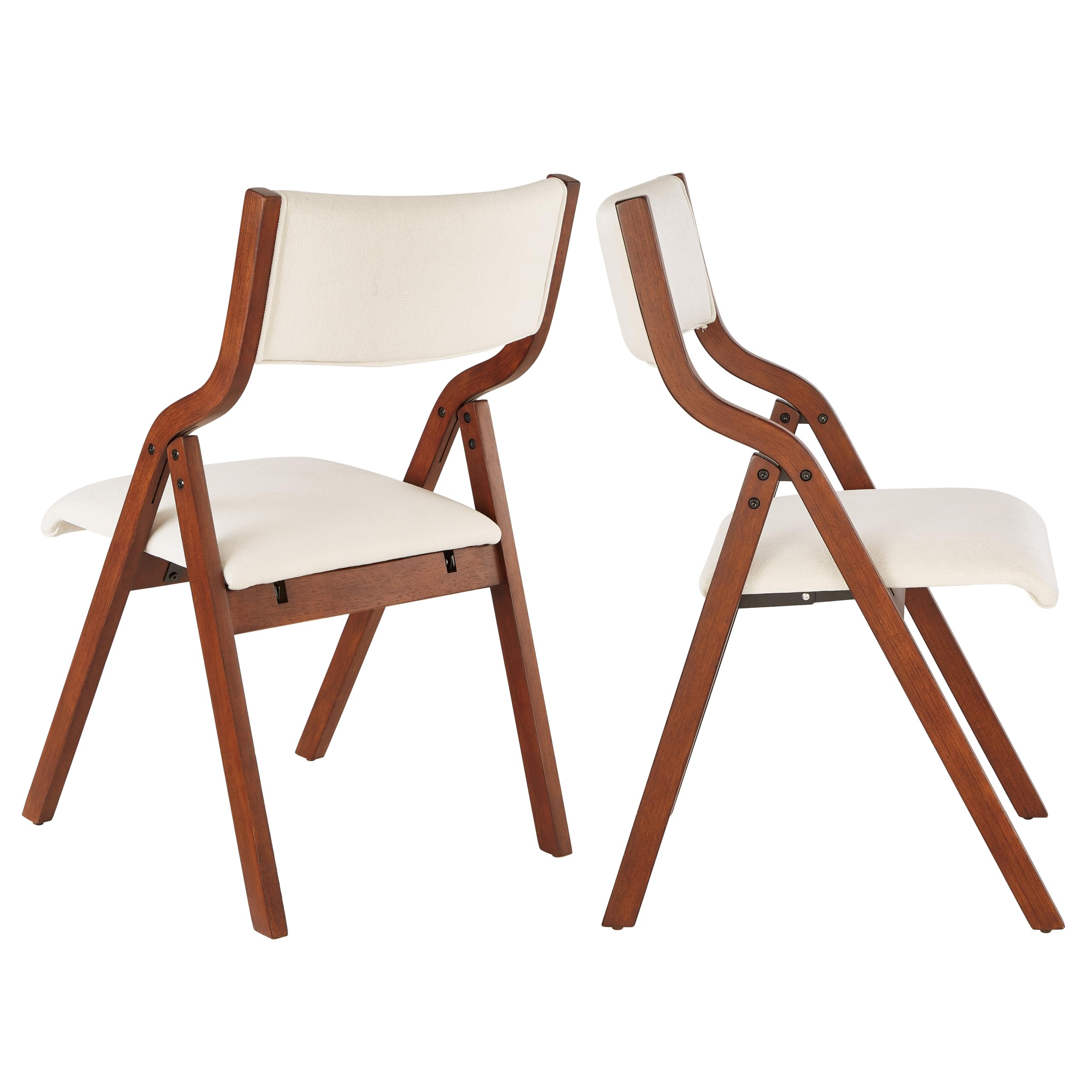 2-Pack Cream White Ball & Cast Kitchen Folding Chairs with Padded Seats - 18