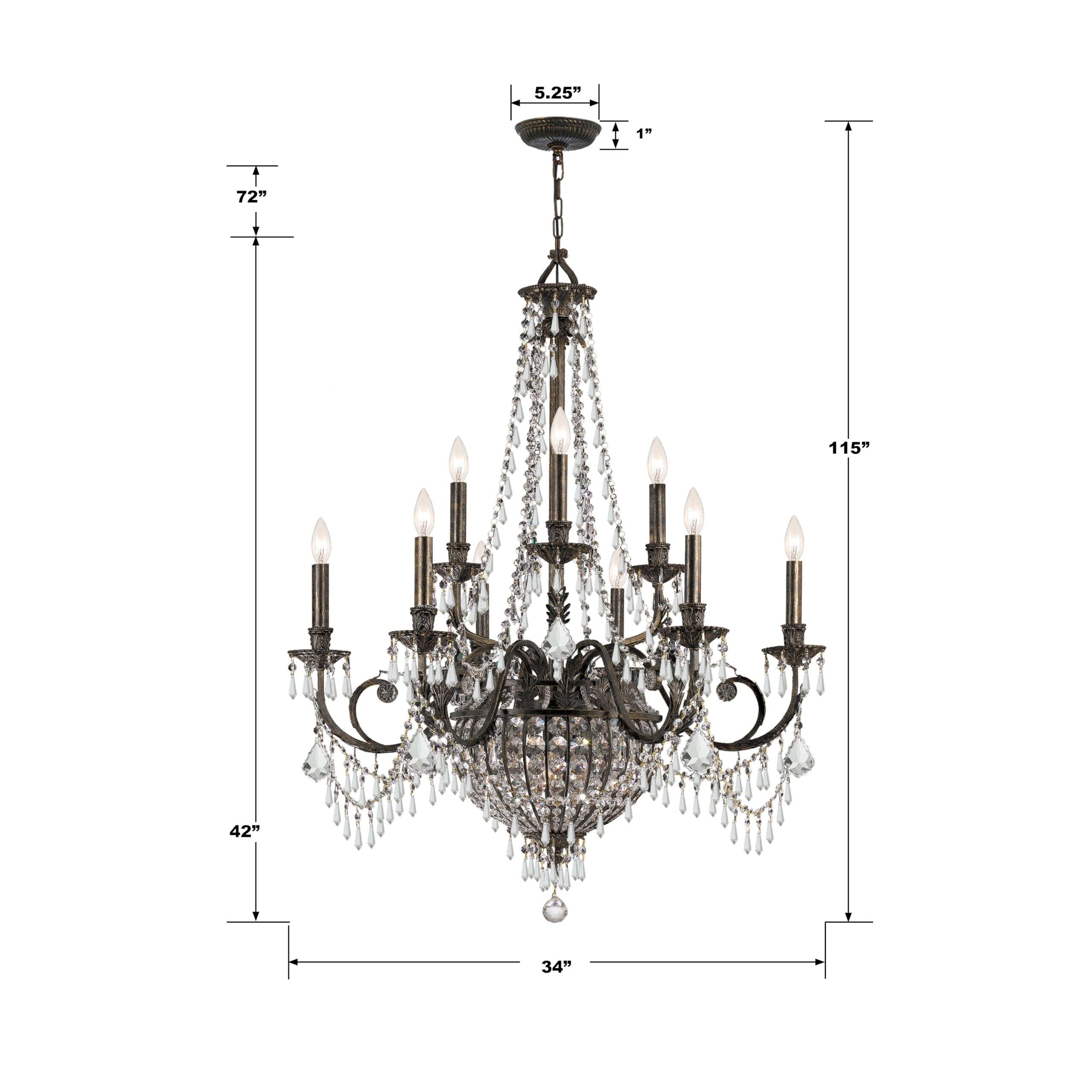 Vanderbilt 12-Light Hand-Cut Crystal English Bronze Chandelier - Elegant Dining Room Lighting for Luxury Home Decor & Formal Events