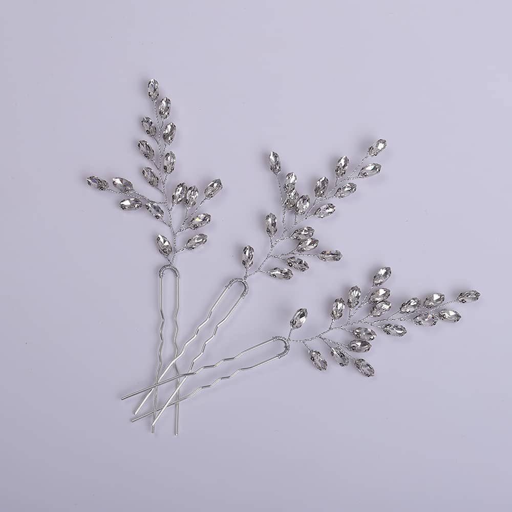 YERTTER 3-Piece Wedding Hair Pins Set - Rhinestone Vine Bobby Pins for Brides & Bridesmaids - Silver Bridal Hair Accessories for Updos, Buns & Wedding Hairstyles