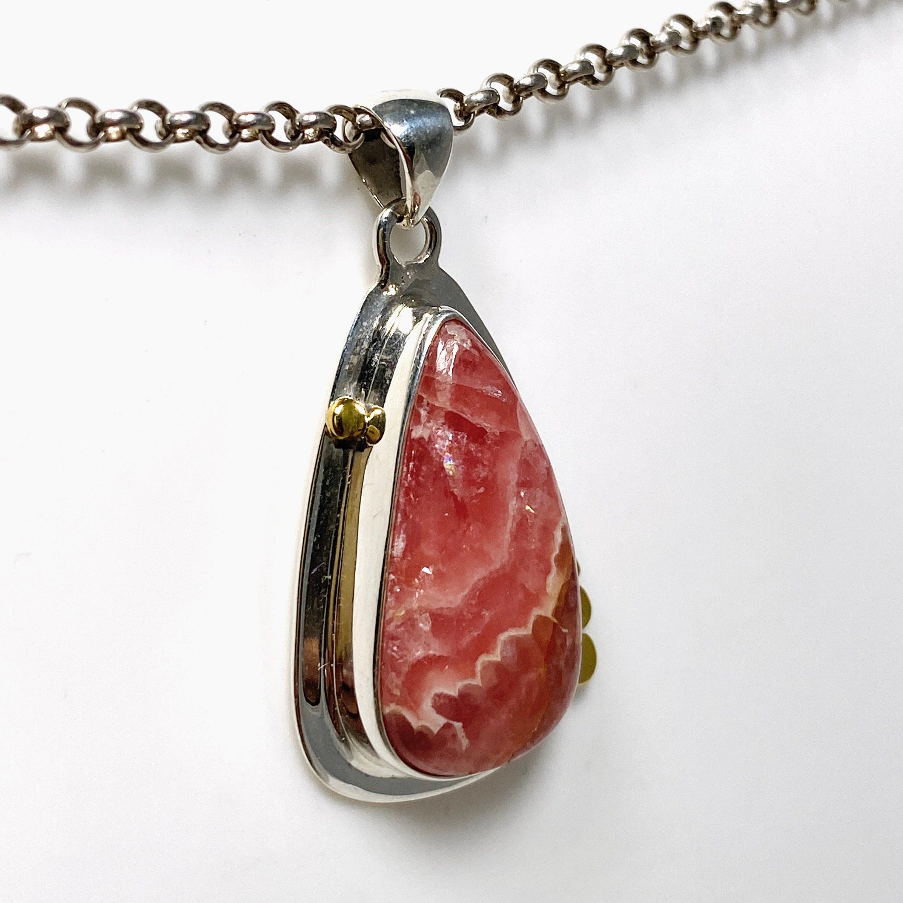 Rhodochrosite Teardrop Pendant Necklace with Brass Accents - KPGJ4325 | Elegant Jewelry for Women, Perfect Gift for Birthday, Anniversary & Special Occasions
