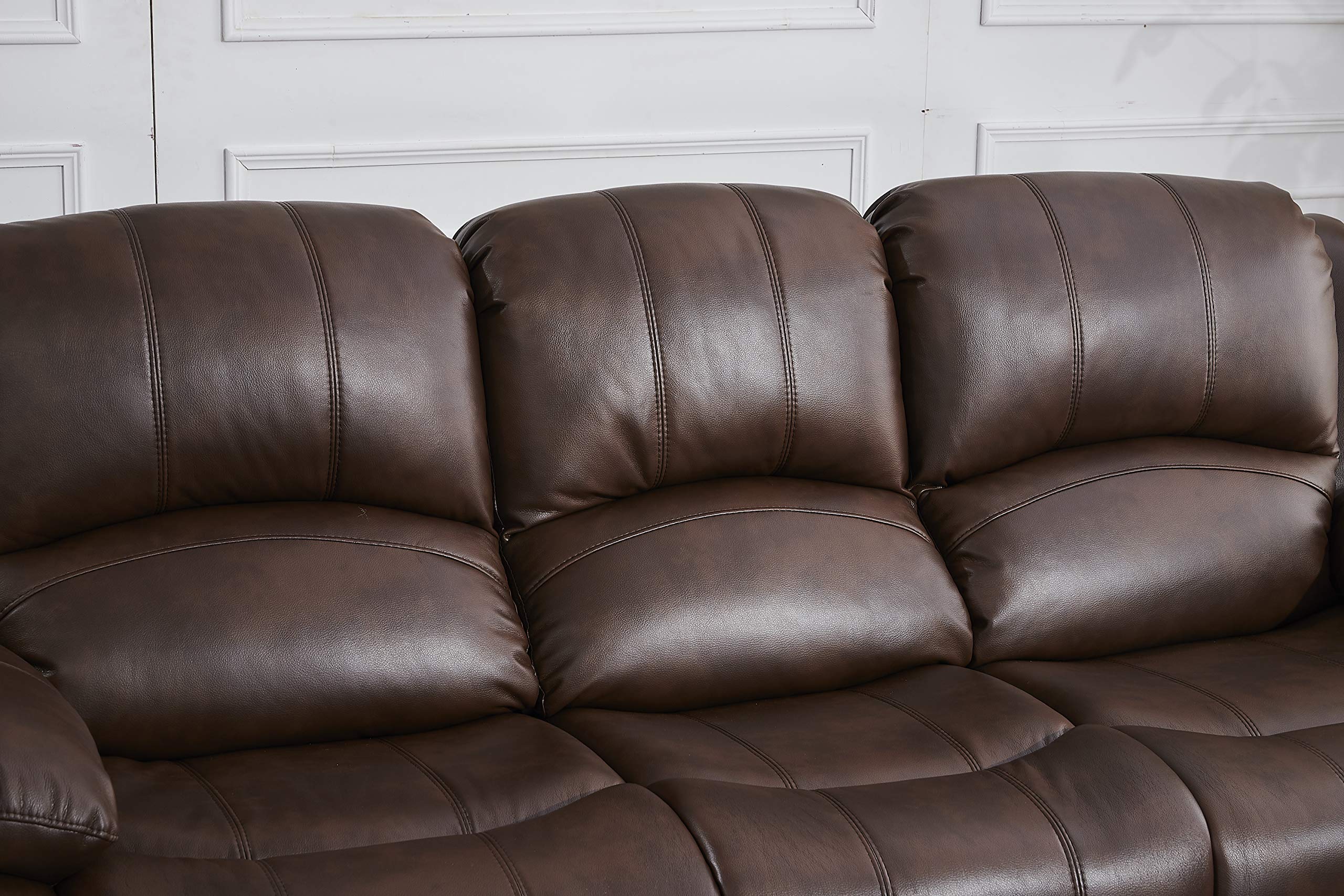 Betsy Furniture 3-Piece Bonded Leather Reclining Sofa Set - Living Room Loveseat & Glider Chair with Multiple Color Options (Brown) - Perfect for Family Movie Nights & Cozy Living Room Relaxation