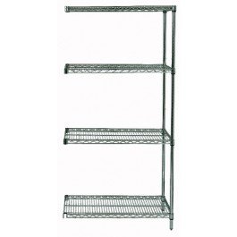 Quantum AD74-1248P Commercial Kitchen Wire Shelving Add-On Kit - 4 Shelves, 2 Posts & 8 S-Hooks | 800 lb Capacity per Shelf | 48