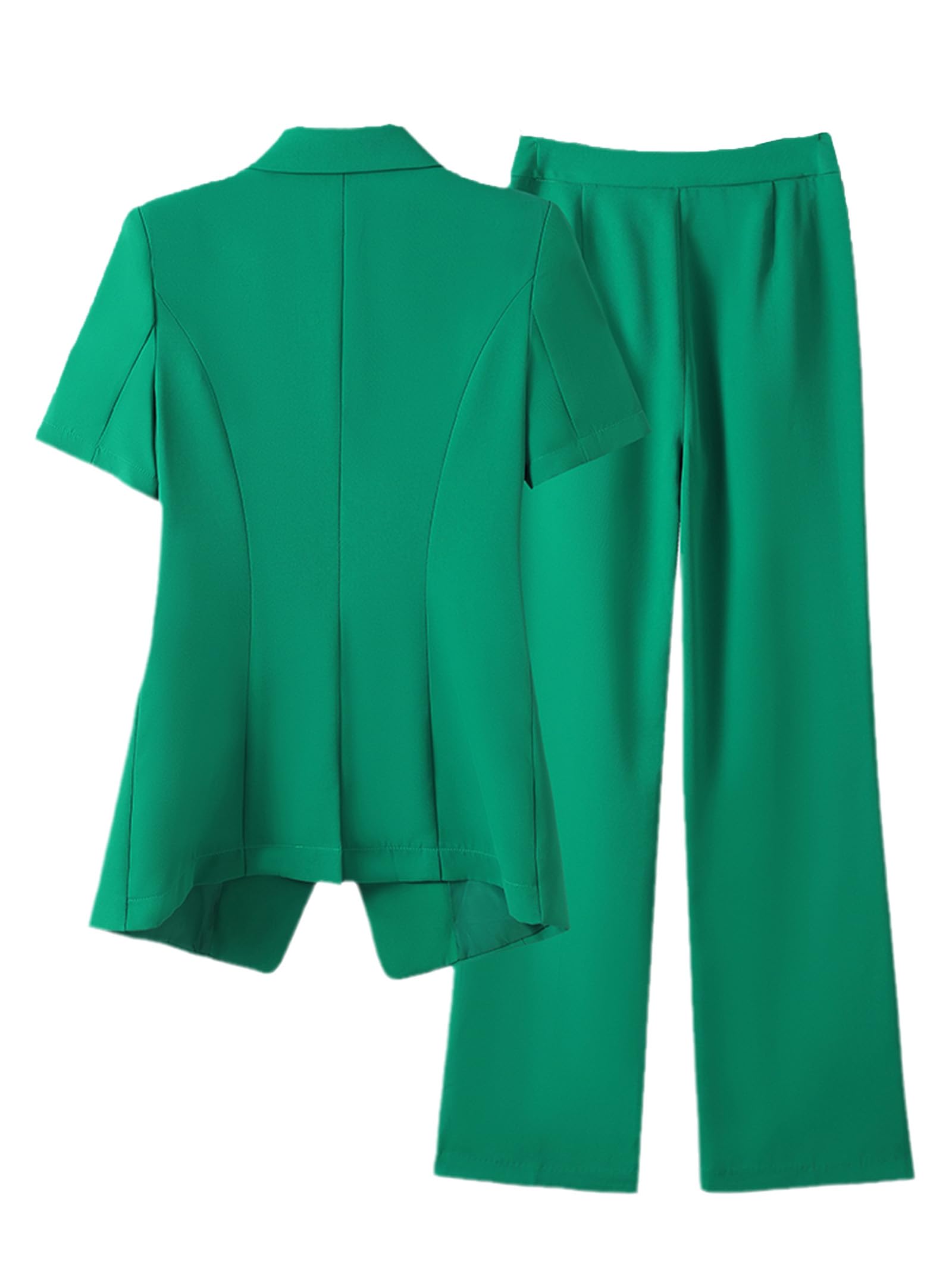 Women's Spring Summer Pant Suit Set - Short Sleeve Blazer Jacket & Business Trousers 2 Piece Workwear | Office Attire, Professional Outfits, Formal Occasions