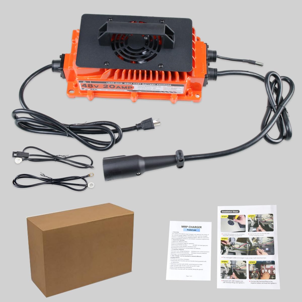 48V 20 AMP Golf Cart Battery Charger for Club Car - 1250W Lead-Acid Charger with 3-Pin Round Plug | Fast Charging for Golf Carts, Electric Vehicles & Outdoor Power Equipment