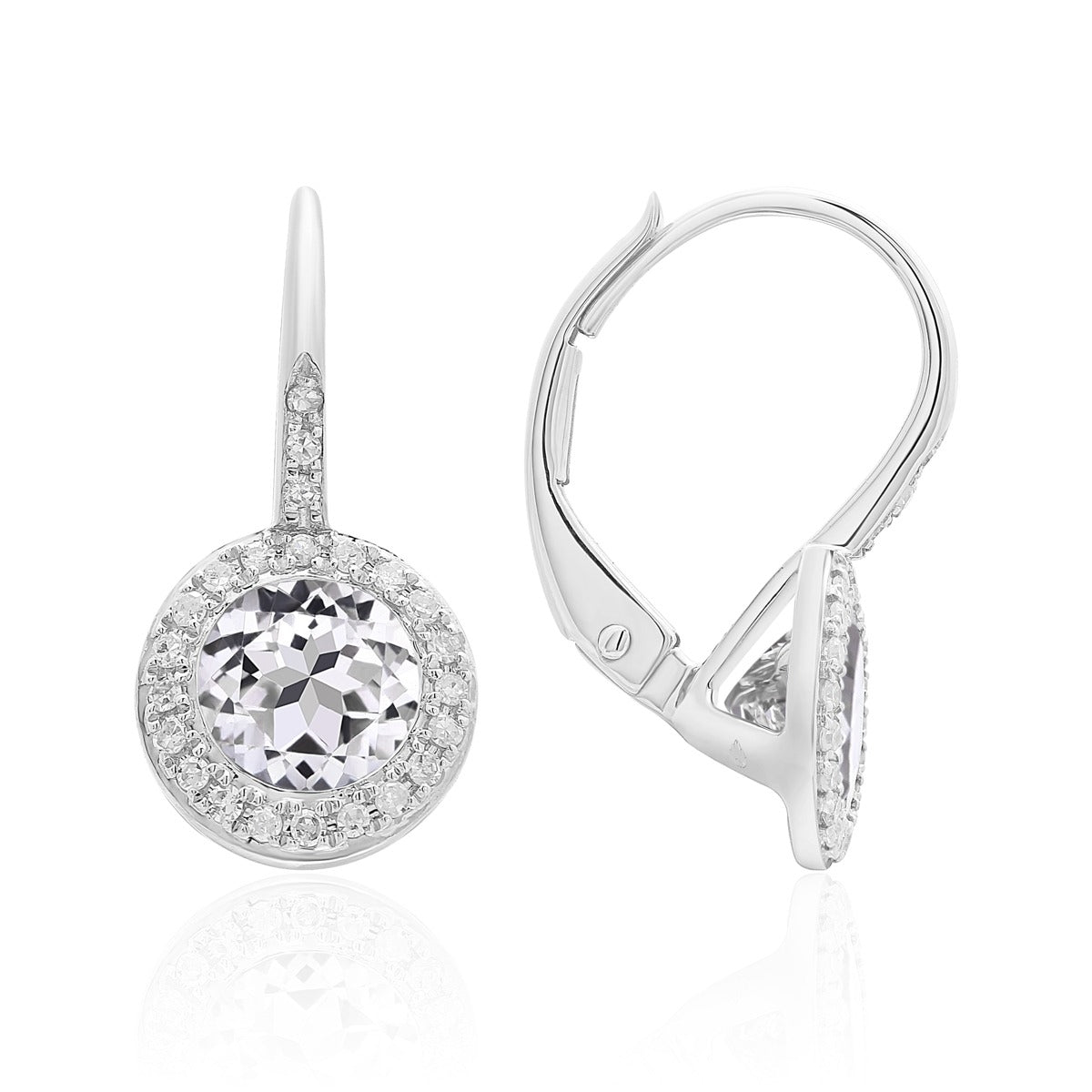 14K White Gold White Topaz & Diamond Martini Leverback Earrings | Elegant Dangle Earrings for Women | Perfect for Parties, Weddings & Evening Events